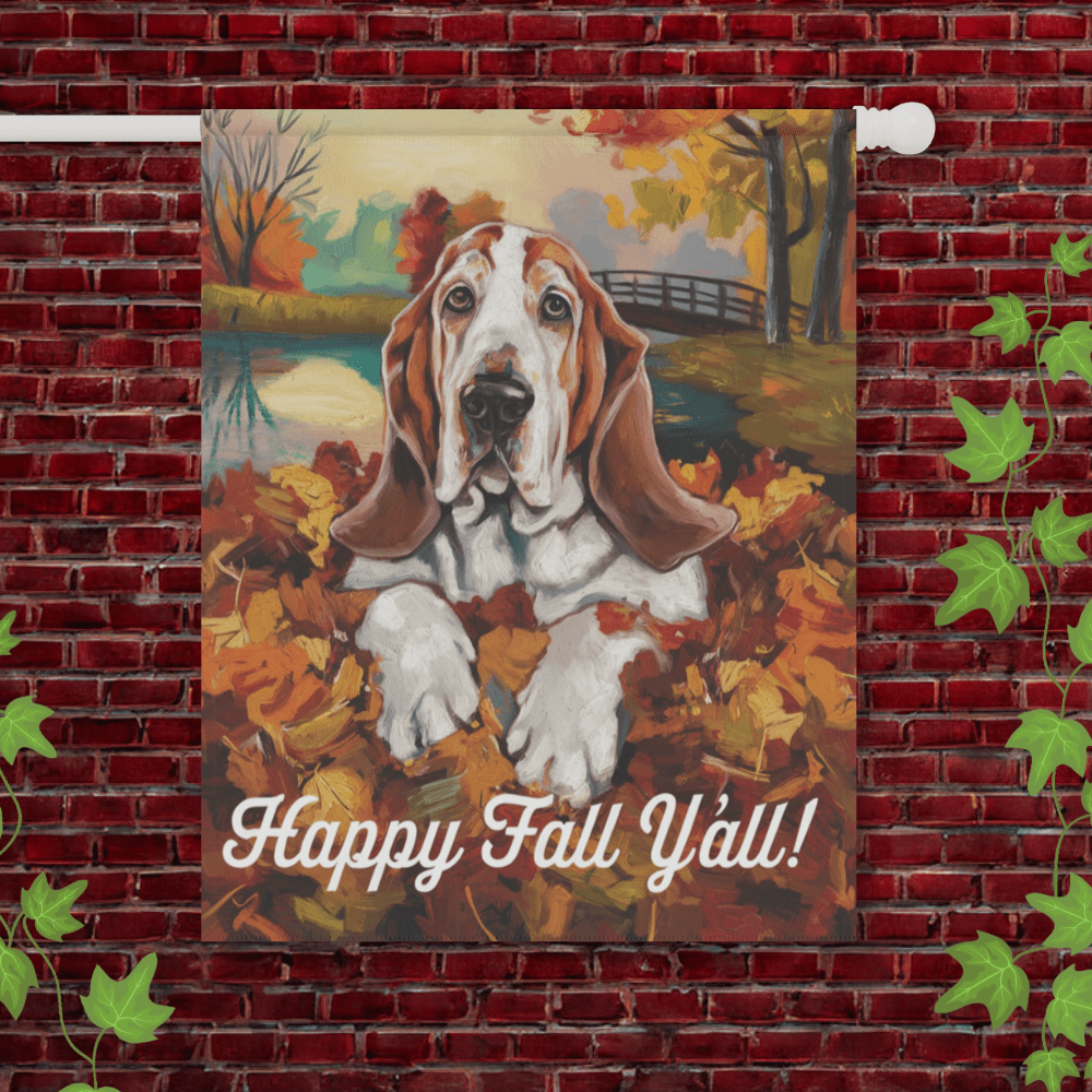 Printify Garden Flag 24.5'' × 32'' Basset Hound Fall Leaves Garden Flag