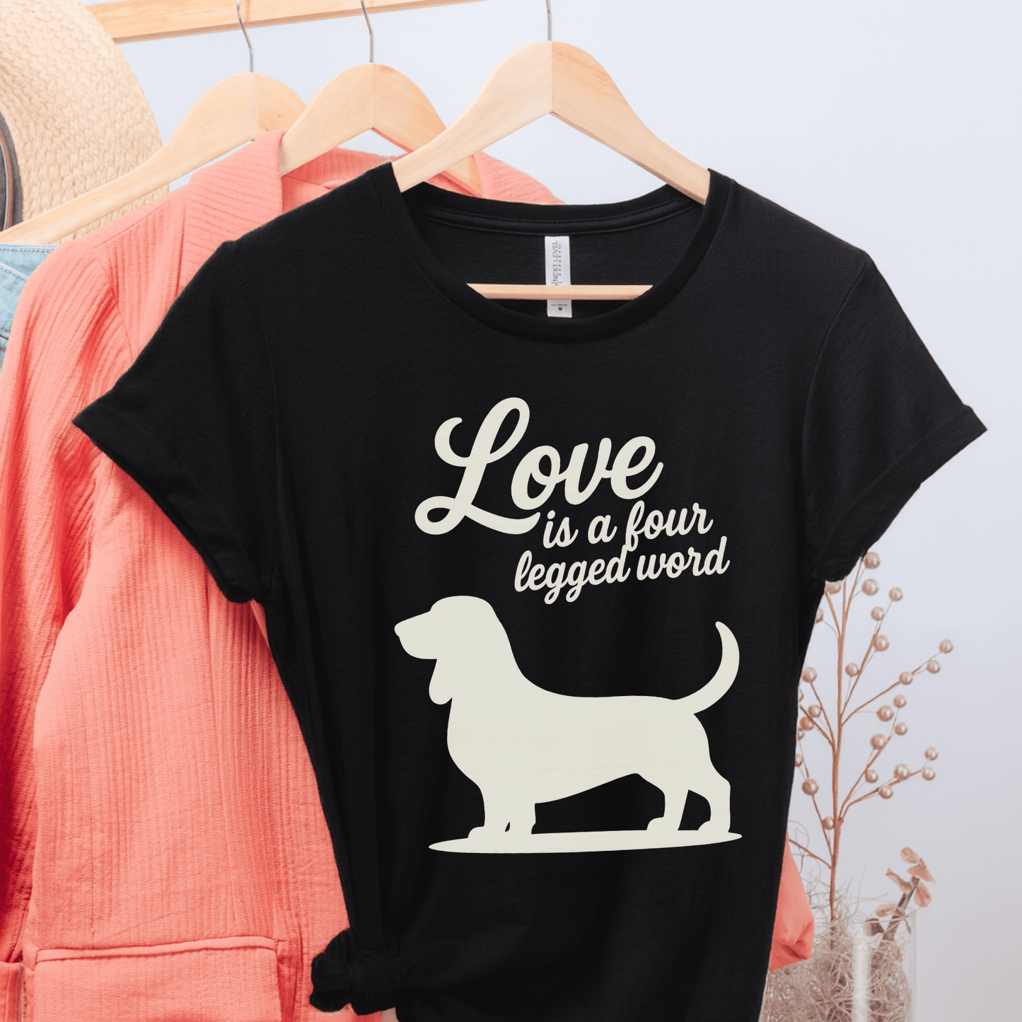 Printify T-Shirt Black Heather / S Basset Hound Four Legged Word TShirt