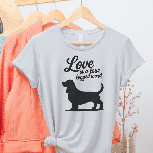 Basset Hound Four Legged Word TShirt Ash