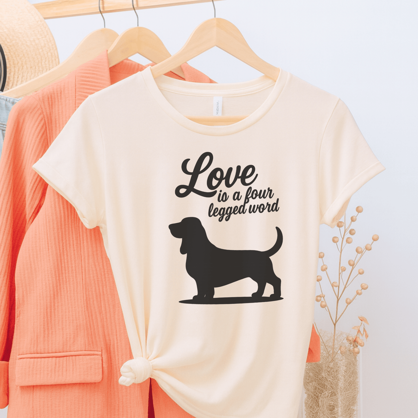 Printify T-Shirt Natural / S Basset Hound Four Legged Word TShirt