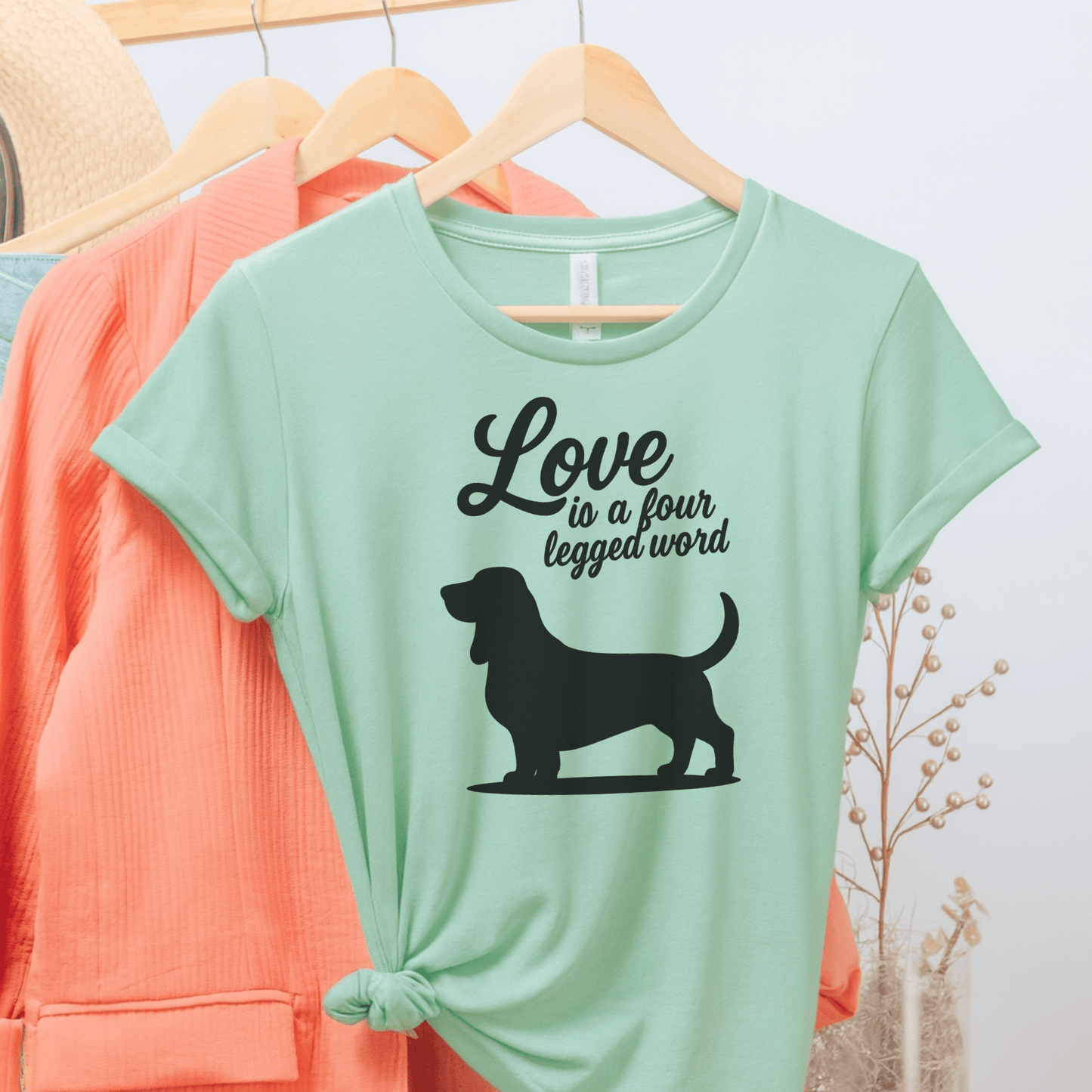 Printify T-Shirt Heather Mint / S Basset Hound Four Legged Word TShirt