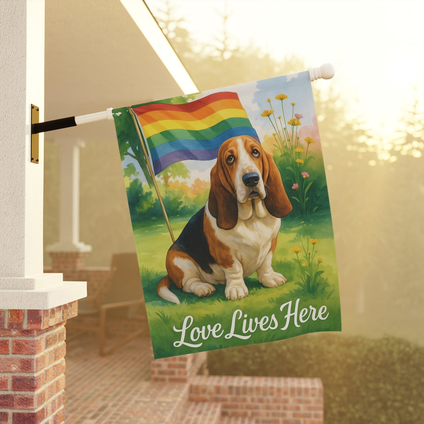 Printify Garden Flag Basset Hound LGBTQ+ Garden Flag