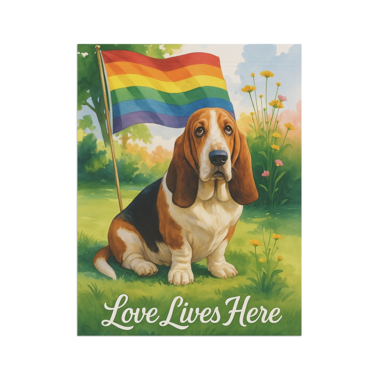 Printify Garden Flag Basset Hound LGBTQ+ Garden Flag