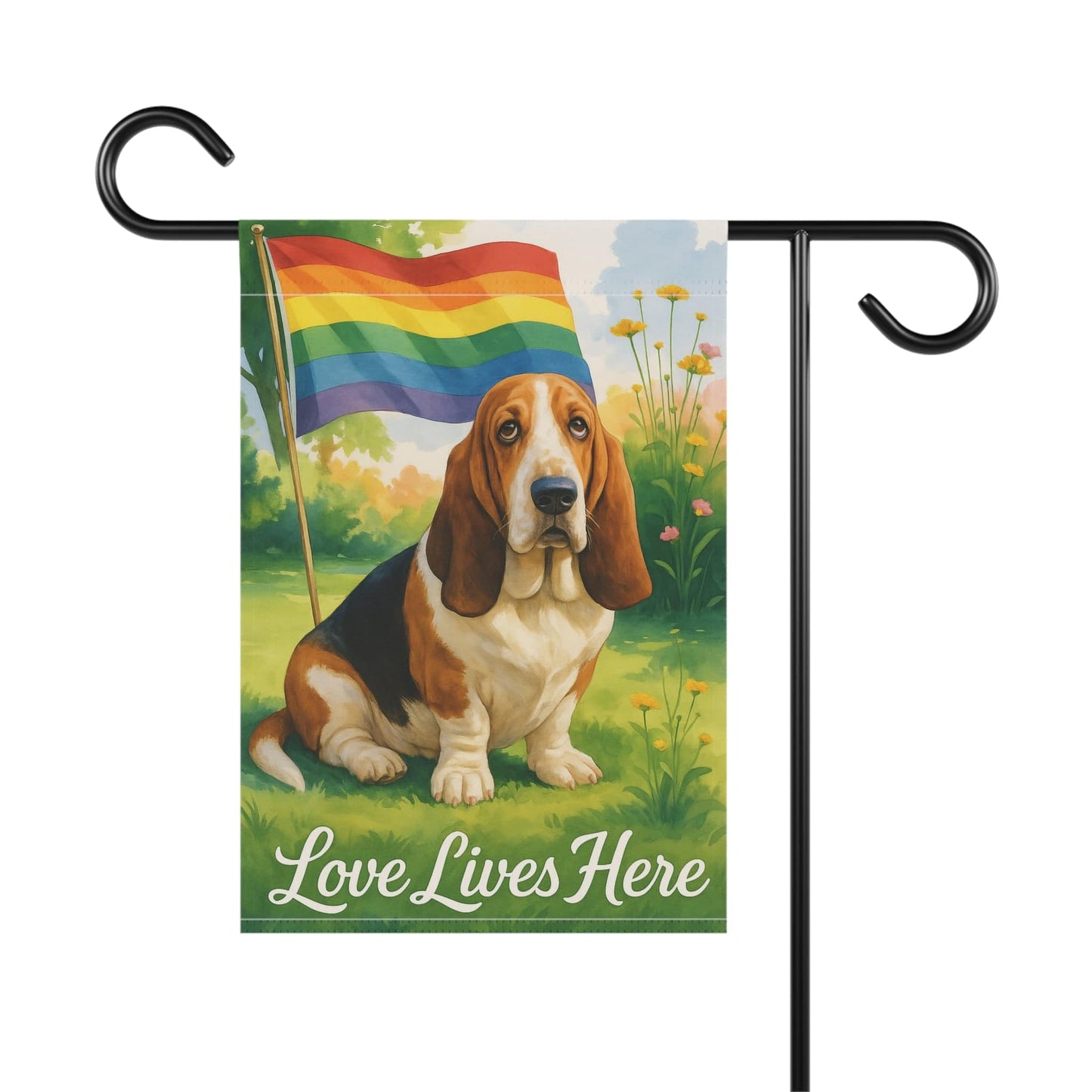 Printify Garden Flag Basset Hound LGBTQ+ Garden Flag
