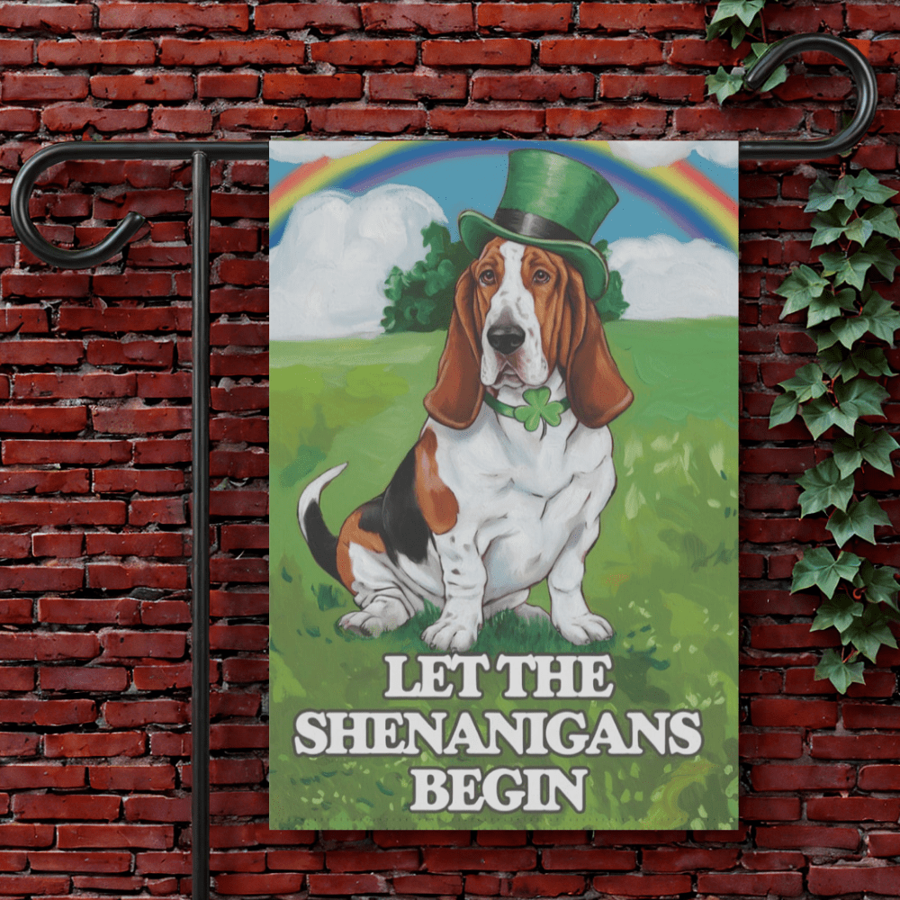 Printify Garden Flag 12'' × 18'' Basset Hound Saint Patricks Garden Flag