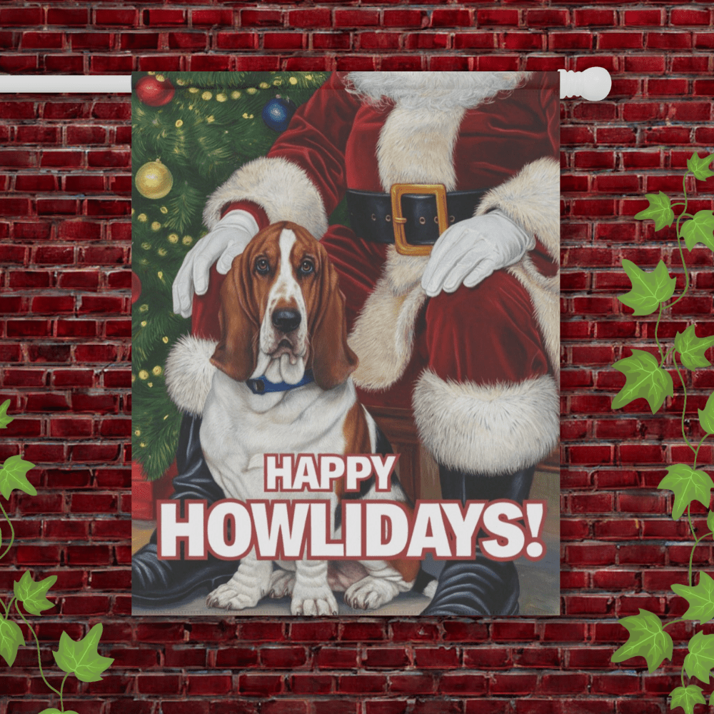 Printify Garden Flag 24.5'' × 32'' Basset Hound Santa Clause Garden Flag