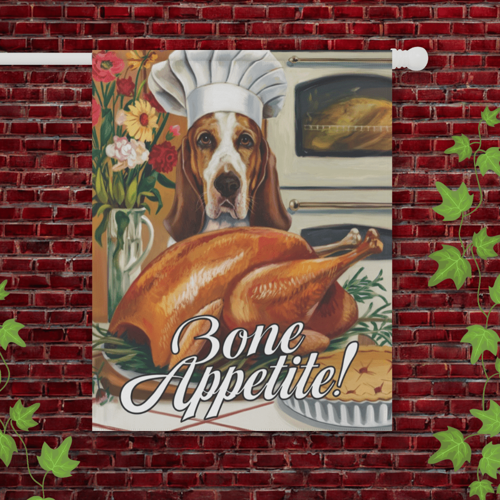 Printify Garden Flag 24.5'' × 32'' Basset Hound Thanksgiving Garden Flag