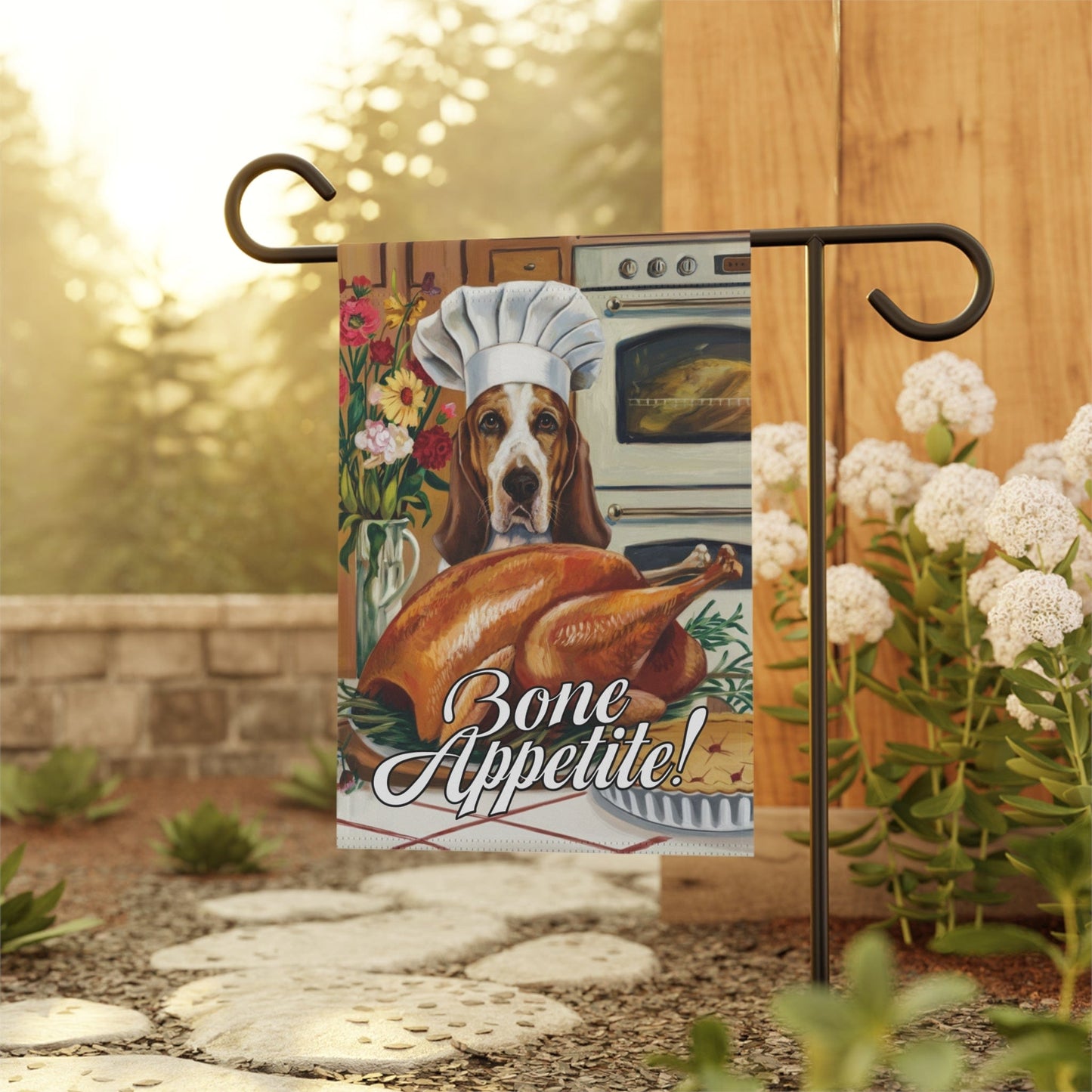 Printify Garden Flag Basset Hound Thanksgiving Garden Flag