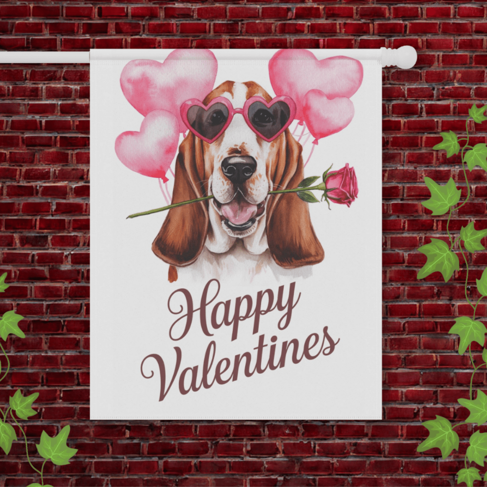 Printify Garden Flag 24.5'' × 32'' Basset Hound Valentines Day Garden Flag