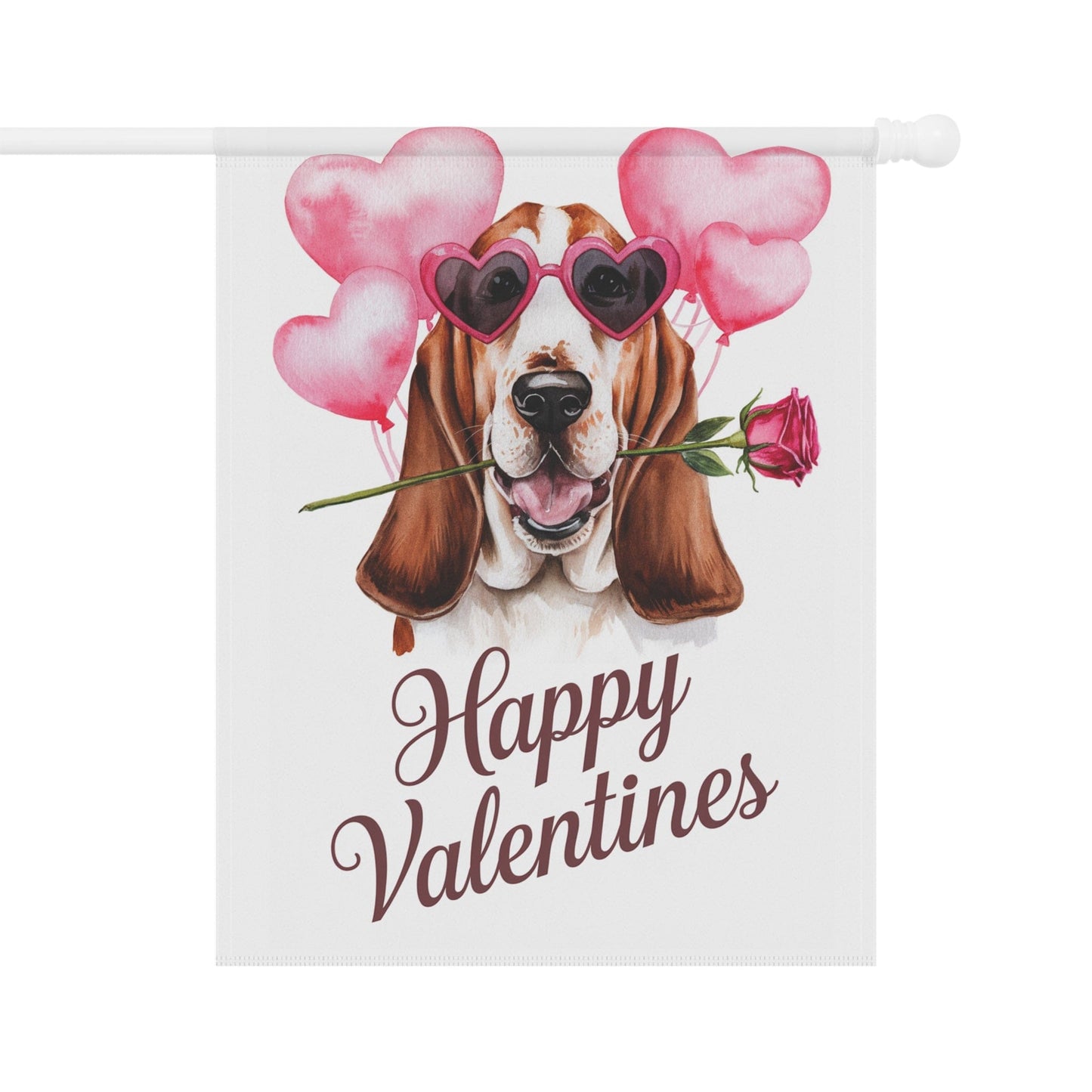 Printify Home Decor 24.5'' × 32'' Basset Hound Valentines Day Home Decorative Garden Flag, Funny Dog Lovers, Spring Outdoor