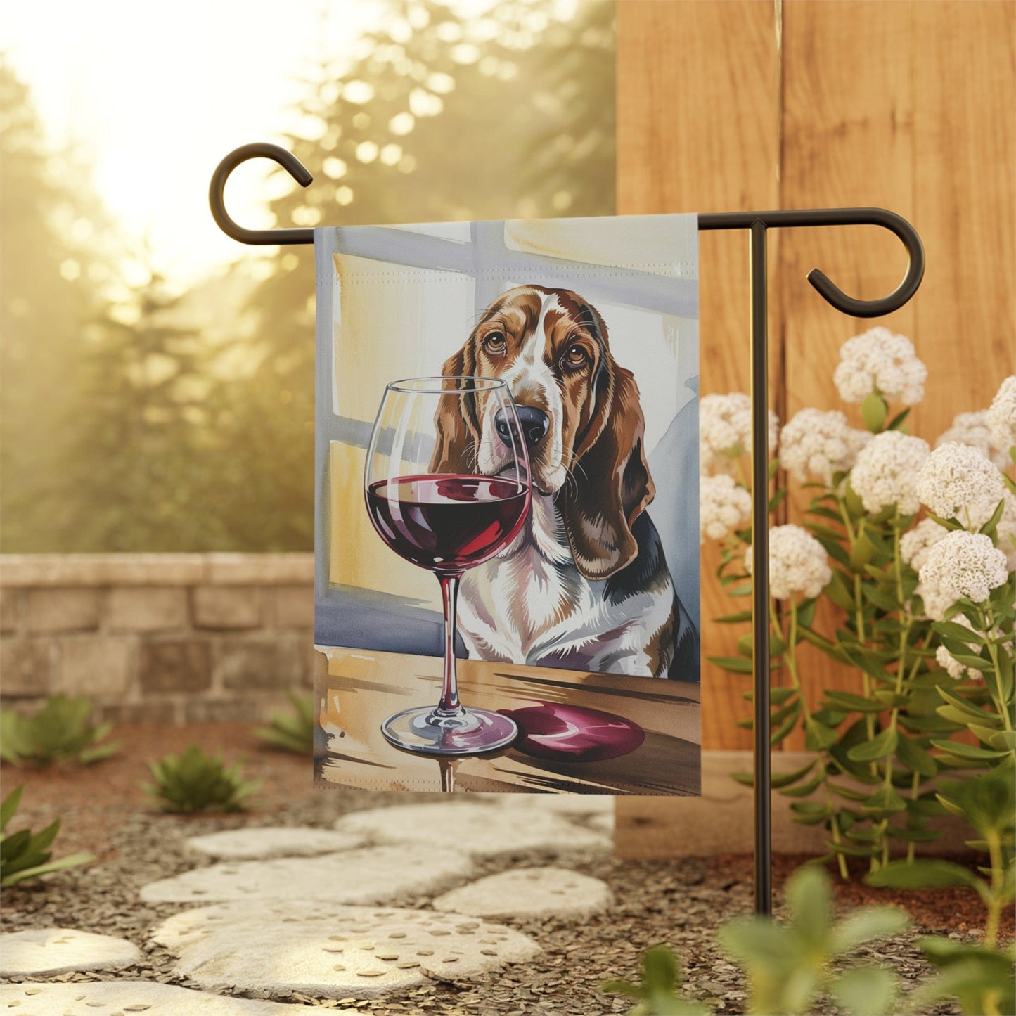 Printify Garden Flag Basset Hound Wine Garden Flag