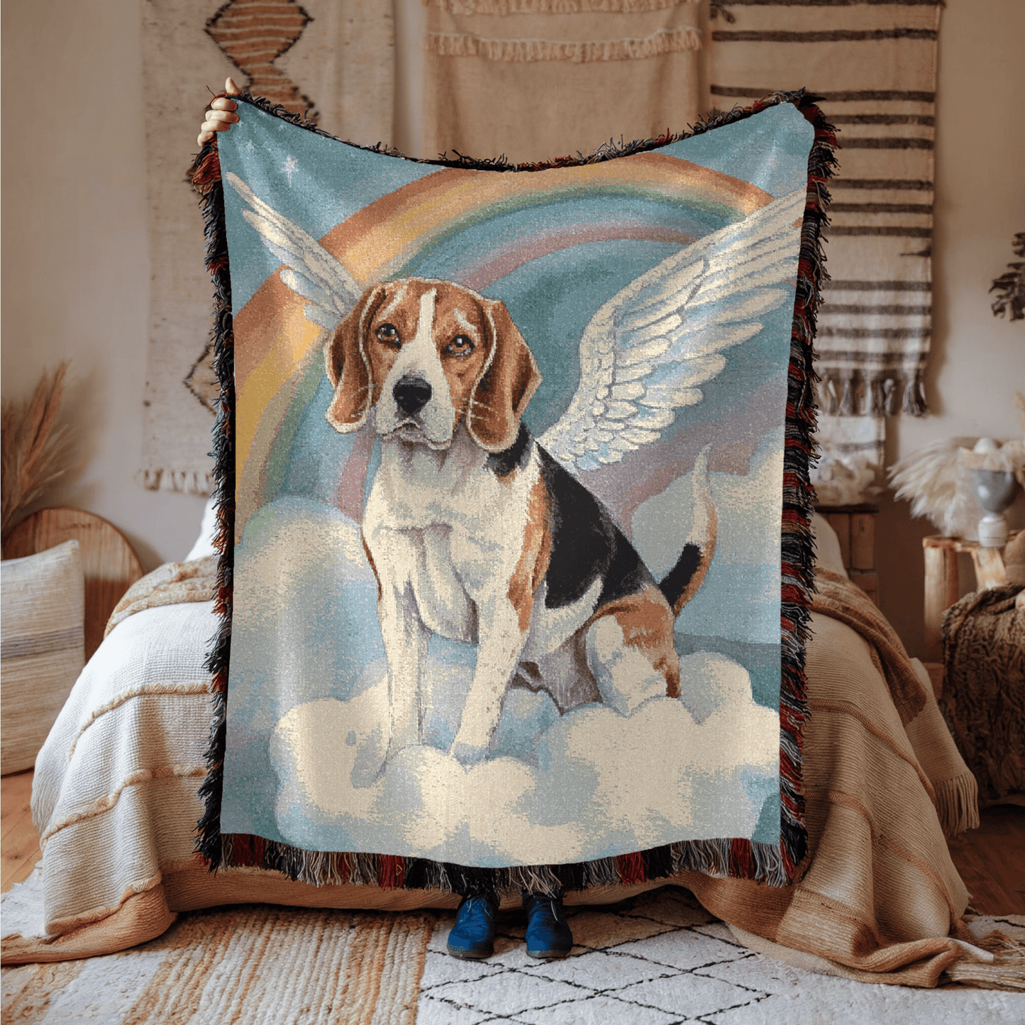 Printify Blanket Beagle Angel Woven Blanket