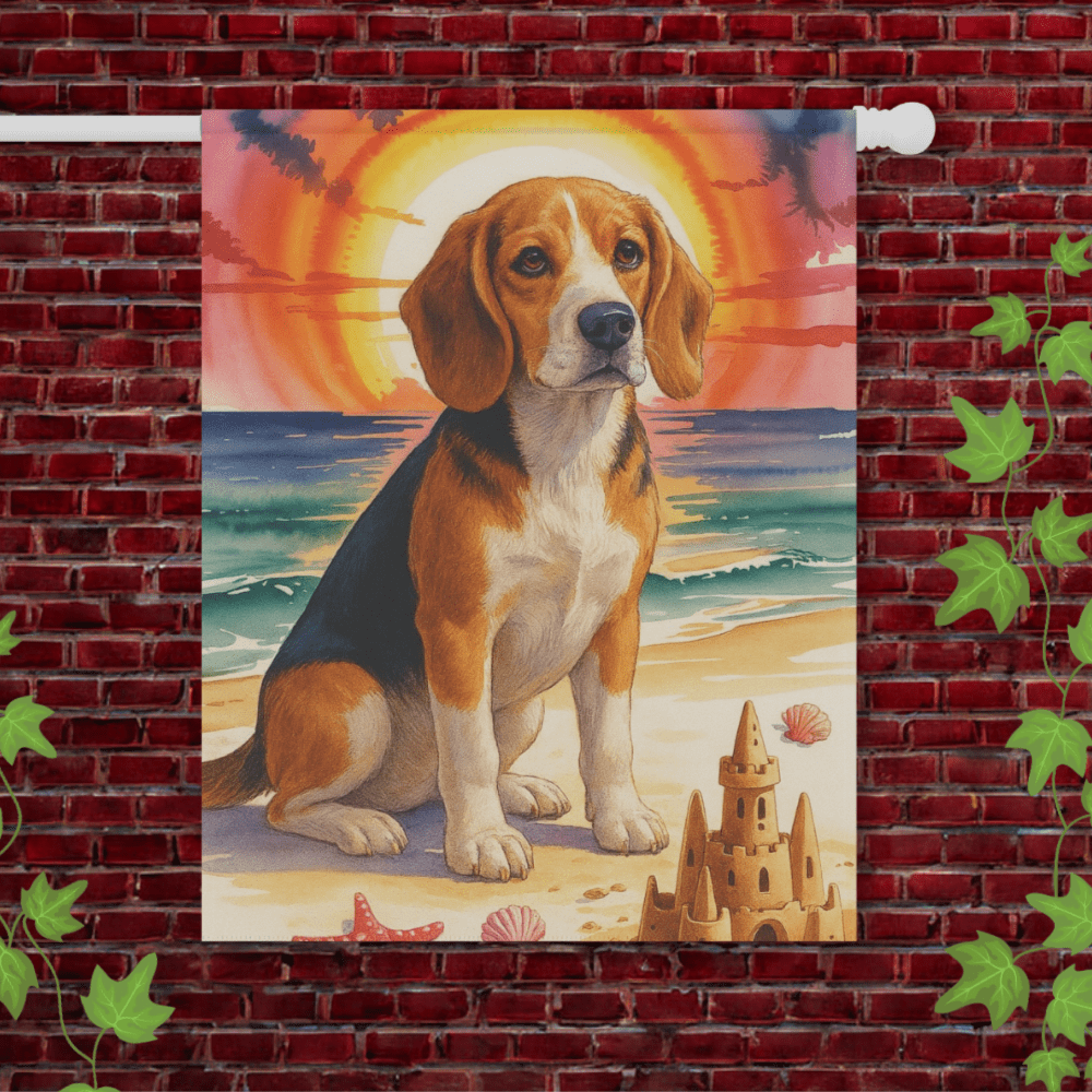 Printify Garden Flag 24.5'' × 32'' Beagle Beach Garden Flag