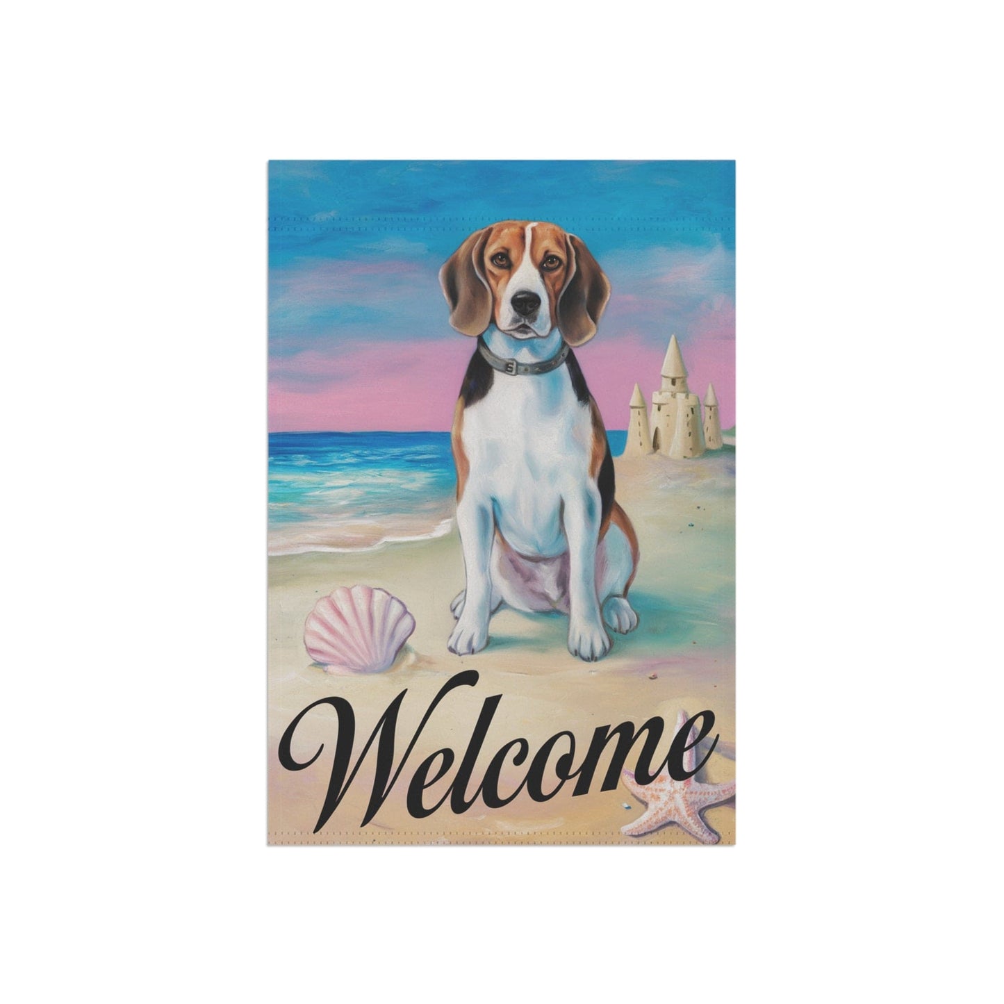 Printify Home Decor Beagle Beach Yard Decor, Nautical Beach Dog Gift, Housewarming Banner, Dog Mom Dad