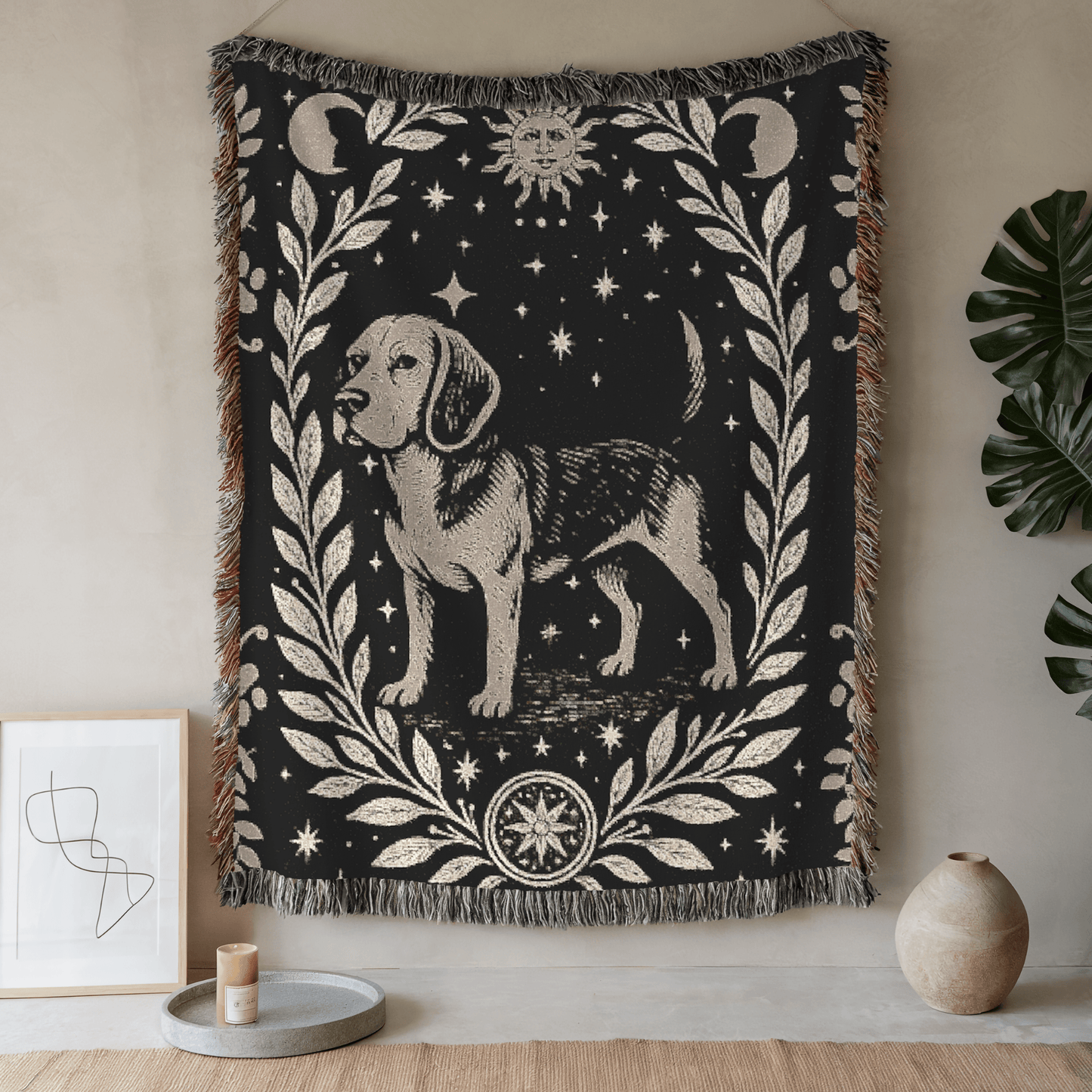Printify Blanket 52'' × 37'' Beagle Dog Celestial Woven Blanket