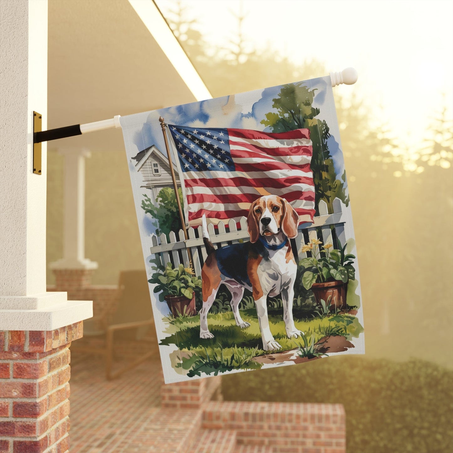 Printify Home Decor Beagle Dog Garden Flag, 4th of July, US Flag Yard Outside Decor, Patriotic Housewarming
