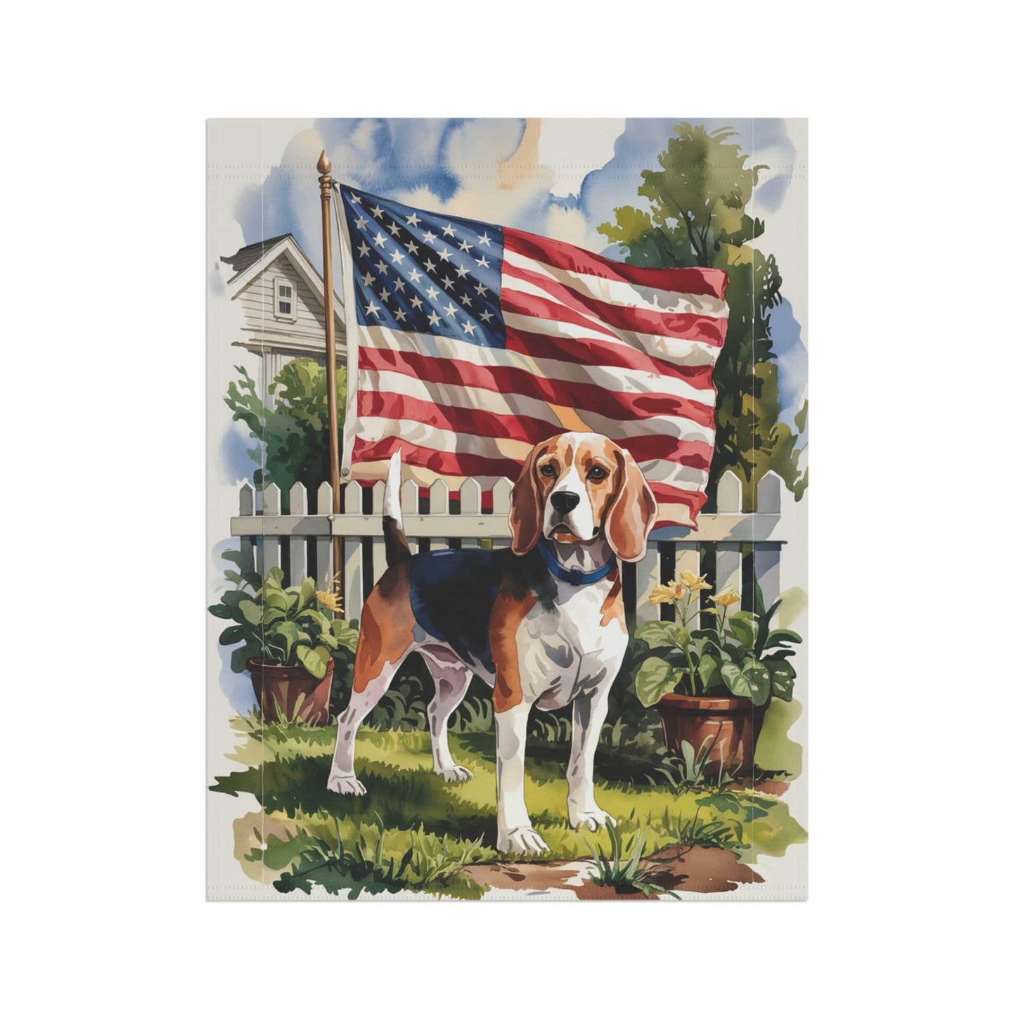 Printify Home Decor Beagle Dog Garden Flag, 4th of July, US Flag Yard Outside Decor, Patriotic Housewarming