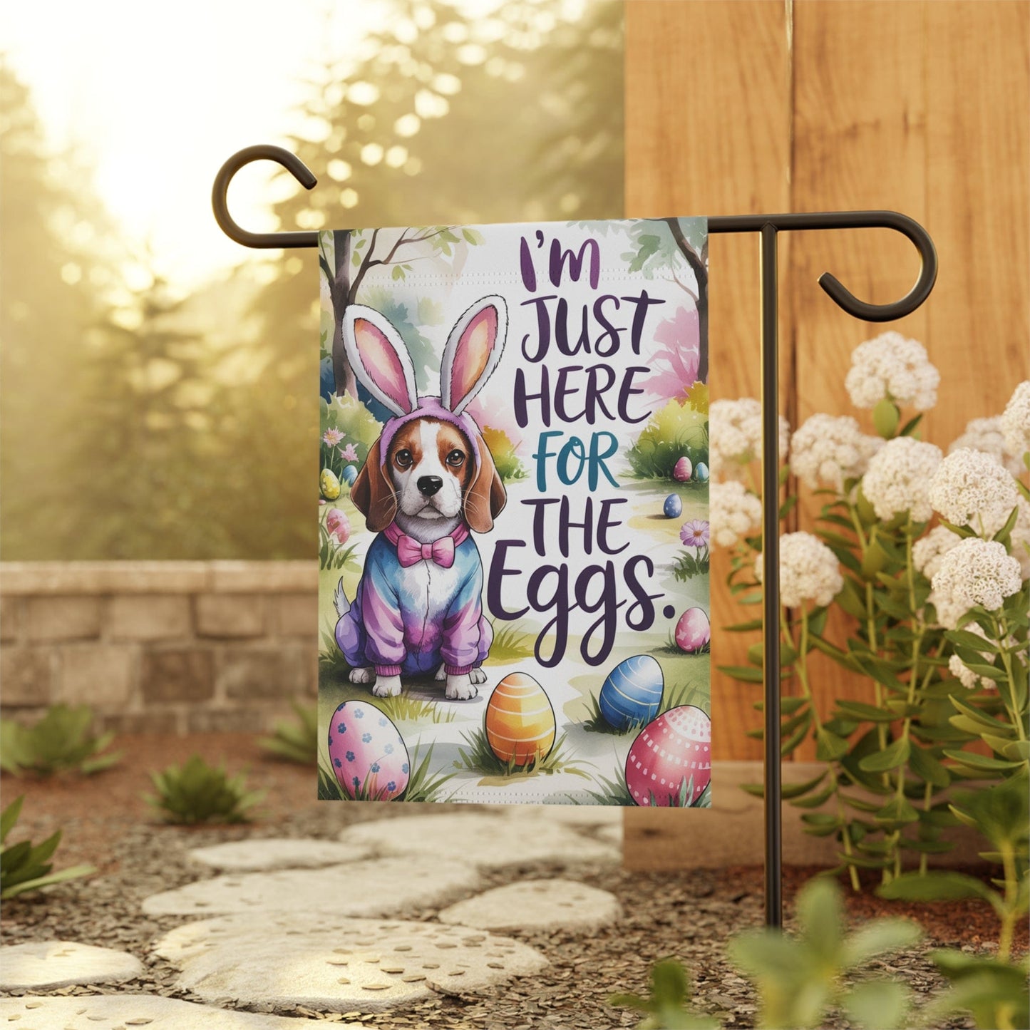 Printify Home Decor Beagle Easter Garden Flag, Saint Patricks Day Funny Dog Lovers Yard Outside Decor
