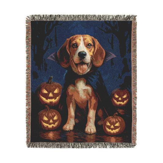 Beagle Halloween Vampire Woven Blanket