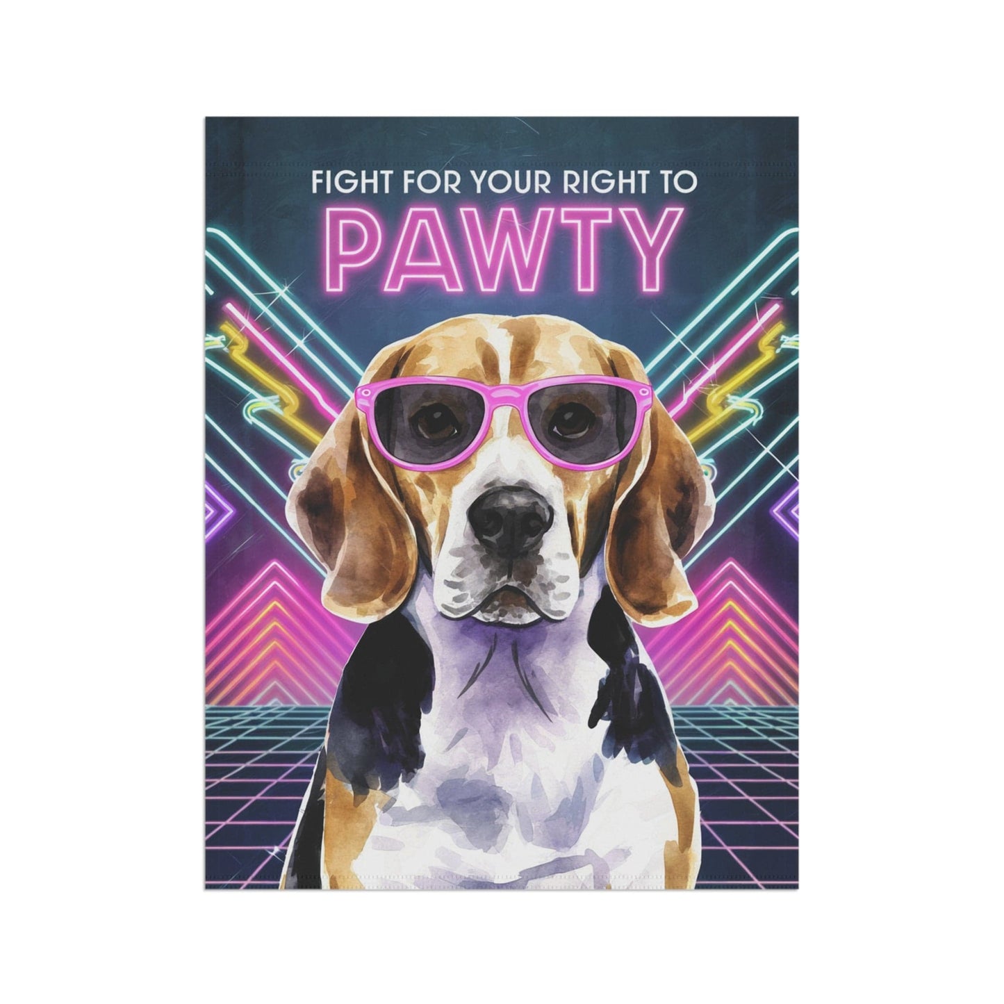 Printify Home Decor Beagle Hound Dog, 80s Birthday Party Retro-Futuristic Garden Flag, Front Yard Spring Decor