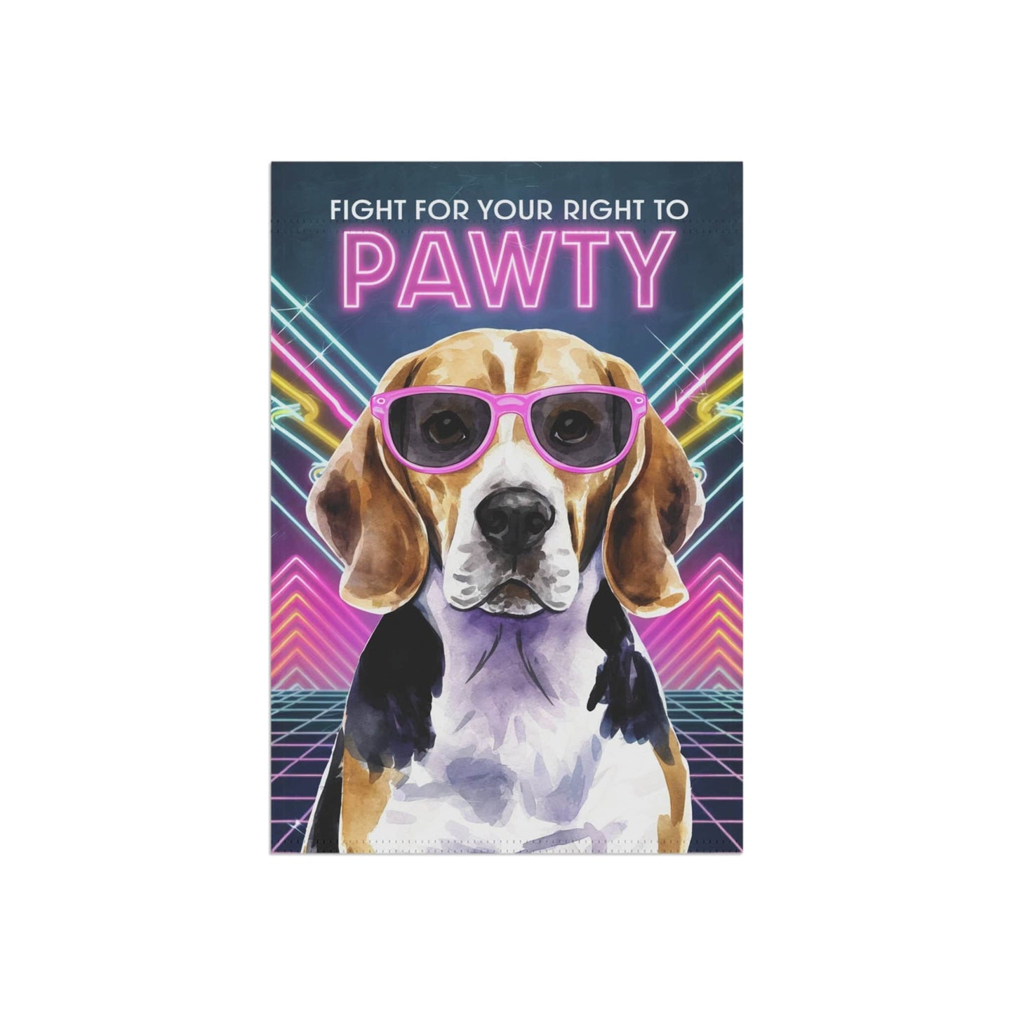 Printify Home Decor Beagle Hound Dog, 80s Birthday Party Retro-Futuristic Garden Flag, Front Yard Spring Decor