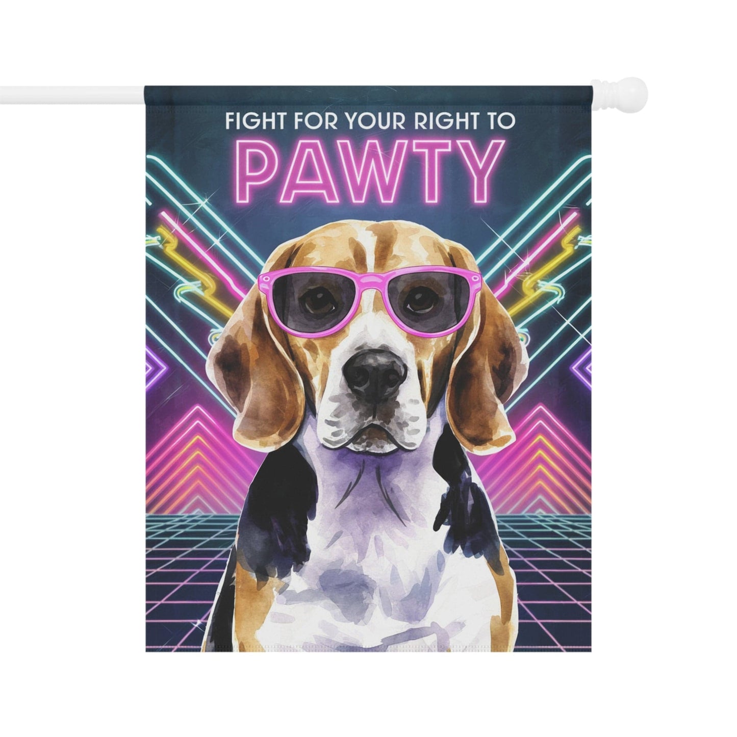 Printify Home Decor 24.5'' × 32'' Beagle Hound Dog, 80s Birthday Party Retro-Futuristic Garden Flag, Front Yard Spring Decor