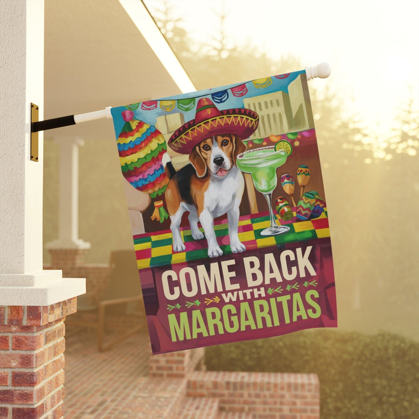 Beagle Hound Dog Garden Flag, Cinco de Mayo Fiesta, Margarita Drinking Decor