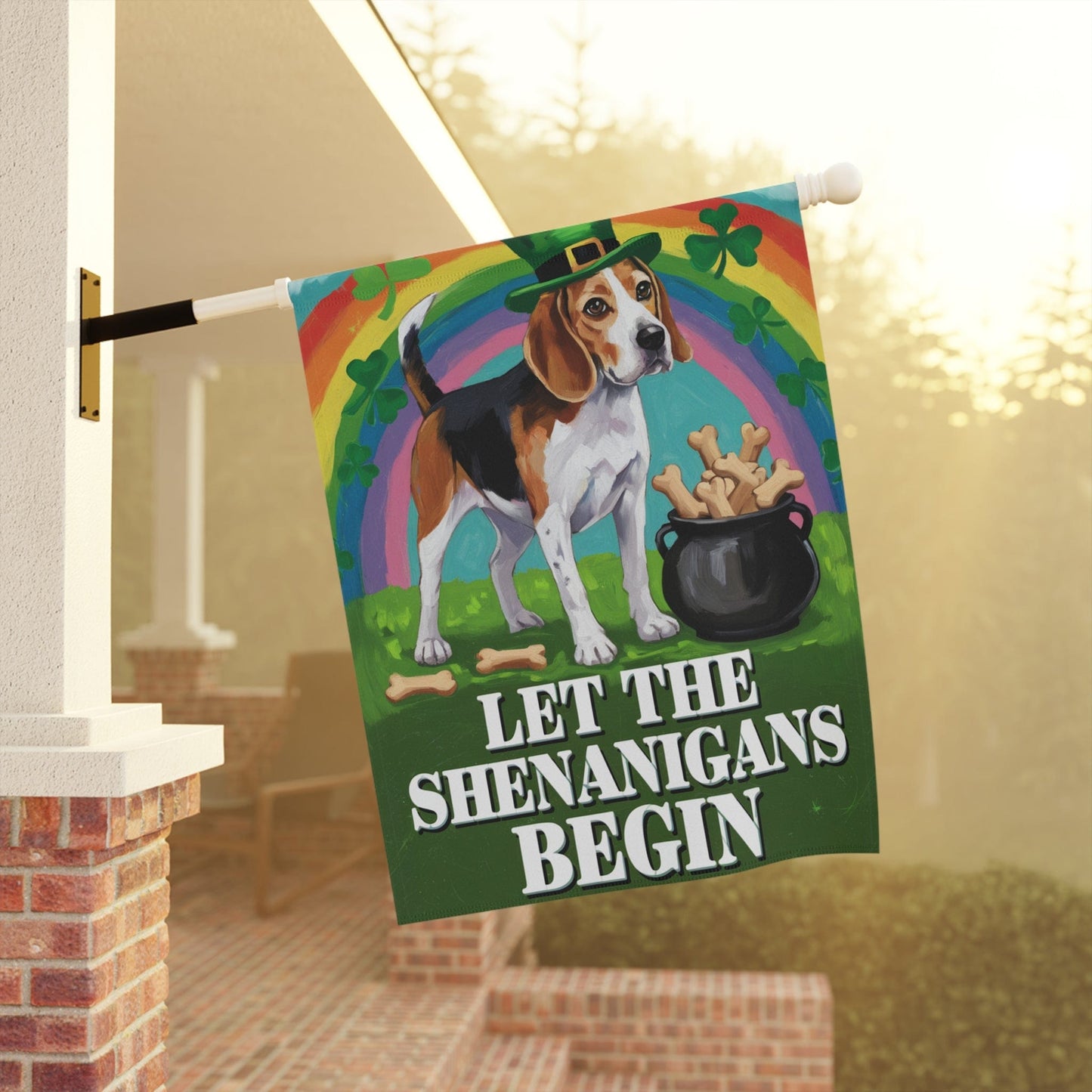 Printify Home Decor Beagle St Pattie's Day Garden Flag, Saint Patricks Day Funny Dog Lovers Yard Outside Decor