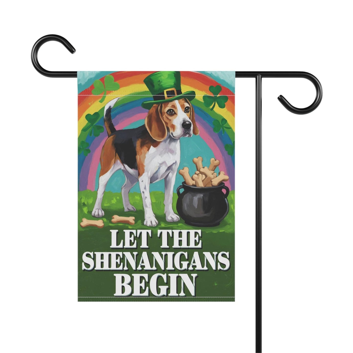 Printify Home Decor Beagle St Pattie's Day Garden Flag, Saint Patricks Day Funny Dog Lovers Yard Outside Decor
