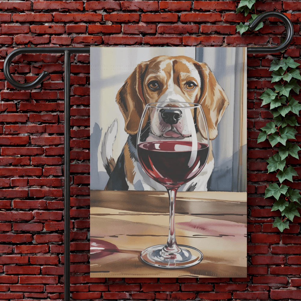 Printify Garden Flag 12'' × 18'' Beagle Wine Lover Garden Flag