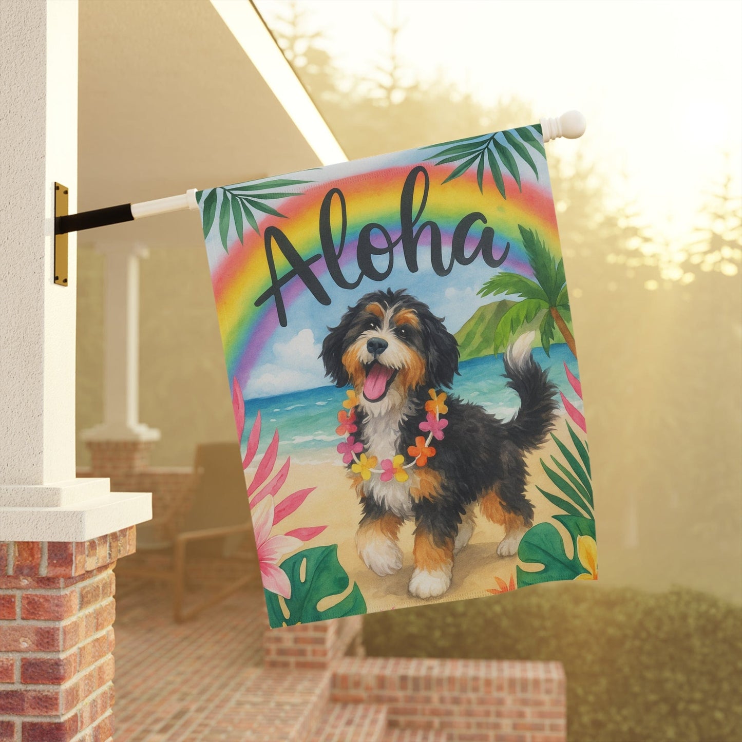 Printify Garden Flag Bernedoodle Aloha Garden Flag