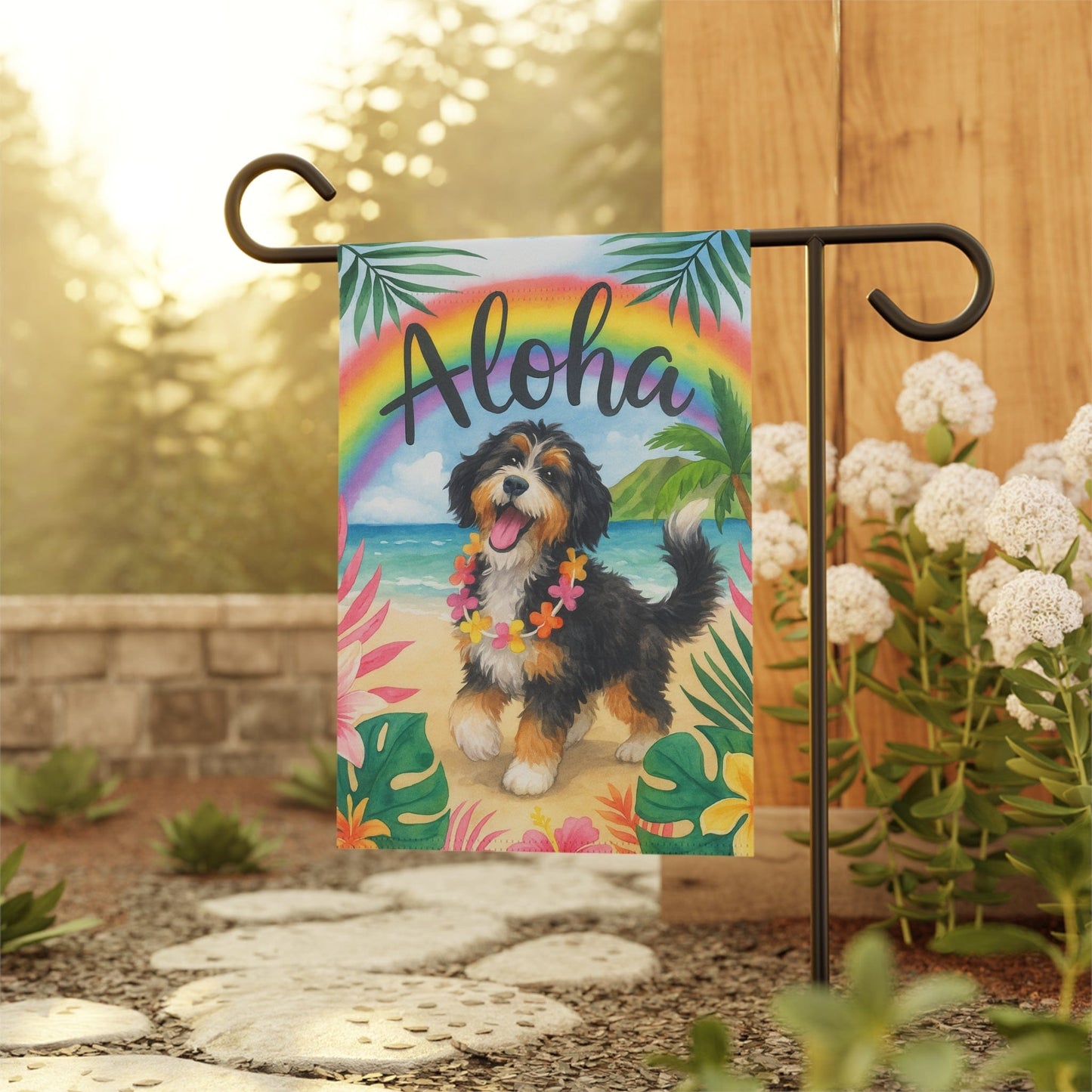 Printify Garden Flag Bernedoodle Aloha Garden Flag