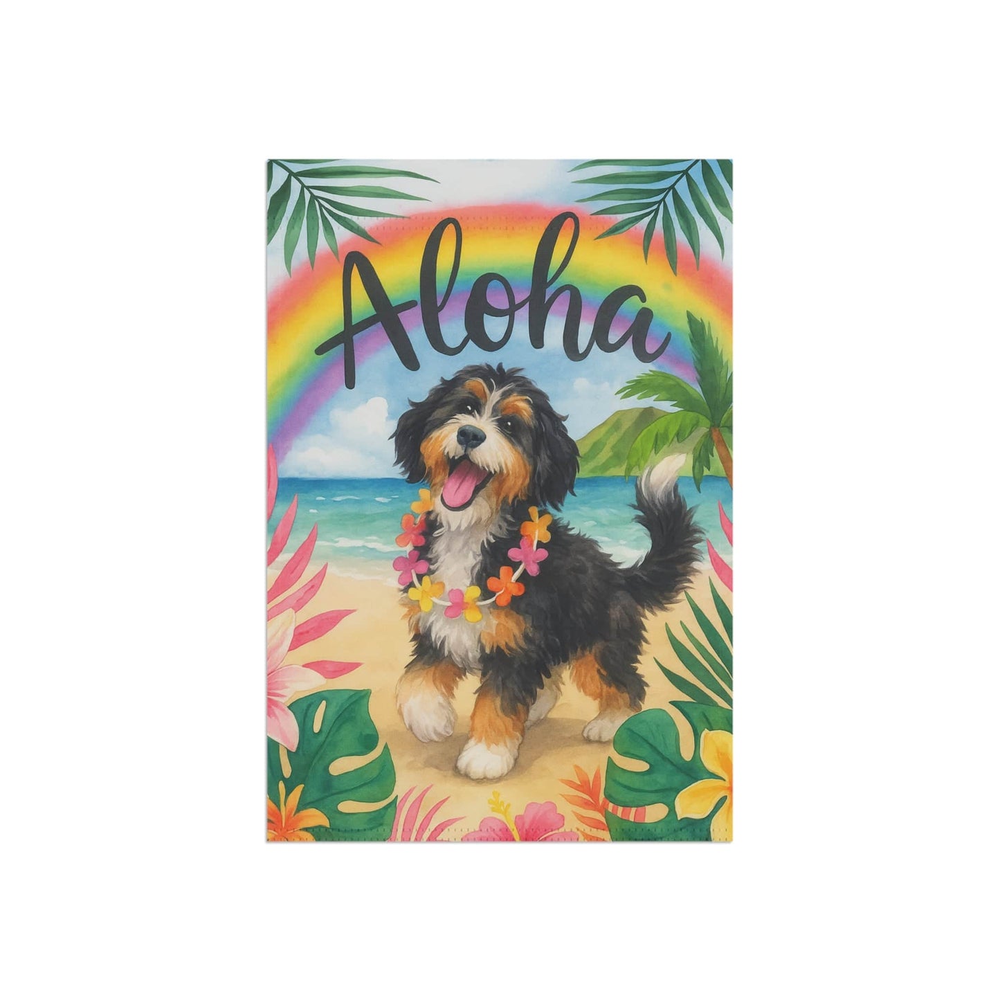 Printify Garden Flag Bernedoodle Aloha Garden Flag