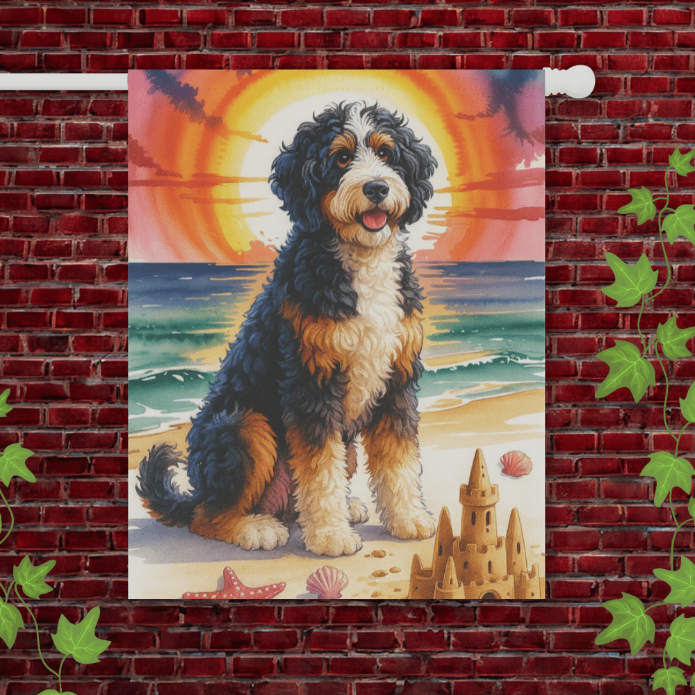 Printify Garden Flag 24.5'' × 32'' Bernedoodle Beach Garden Flag