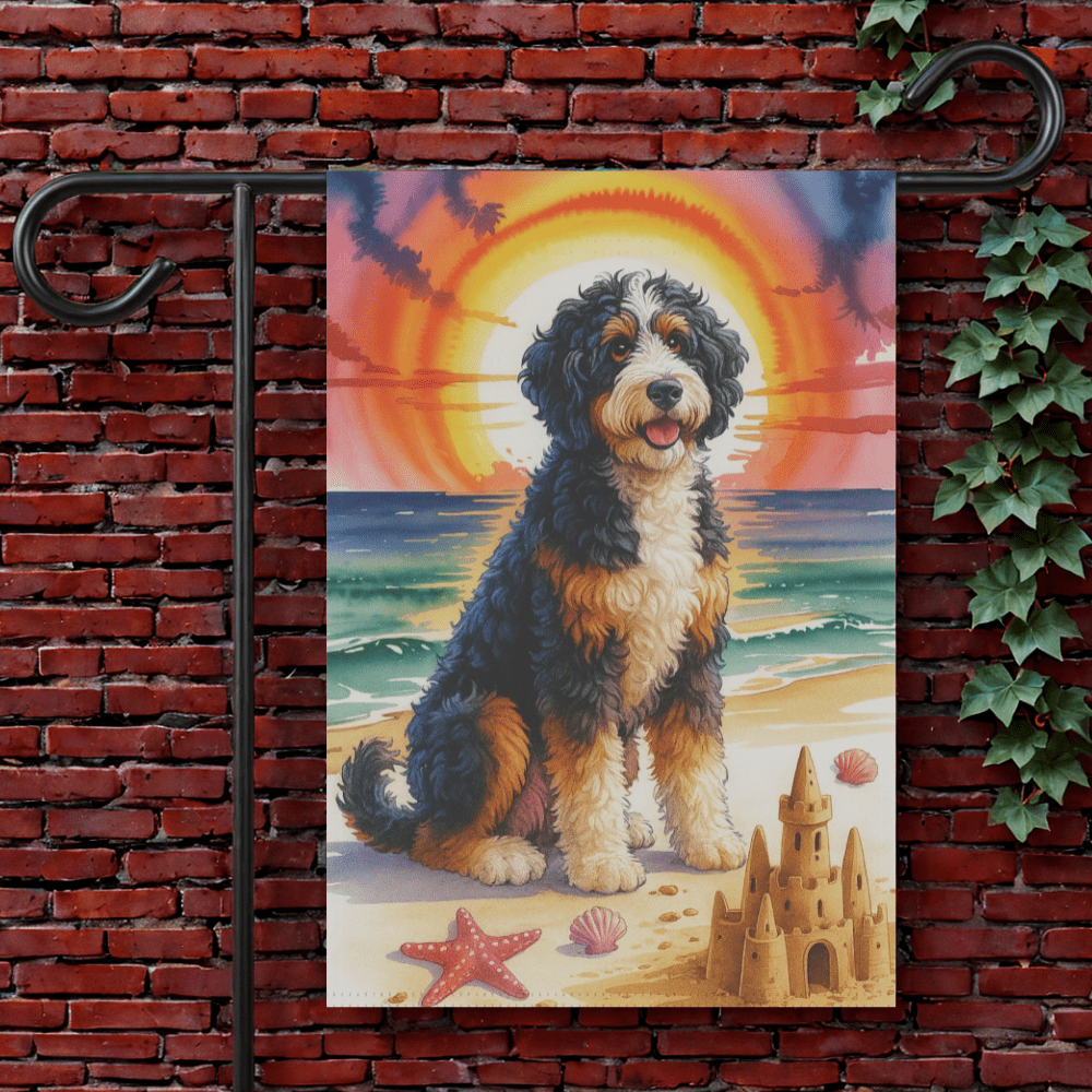 Printify Garden Flag 12'' × 18'' Bernedoodle Beach Garden Flag