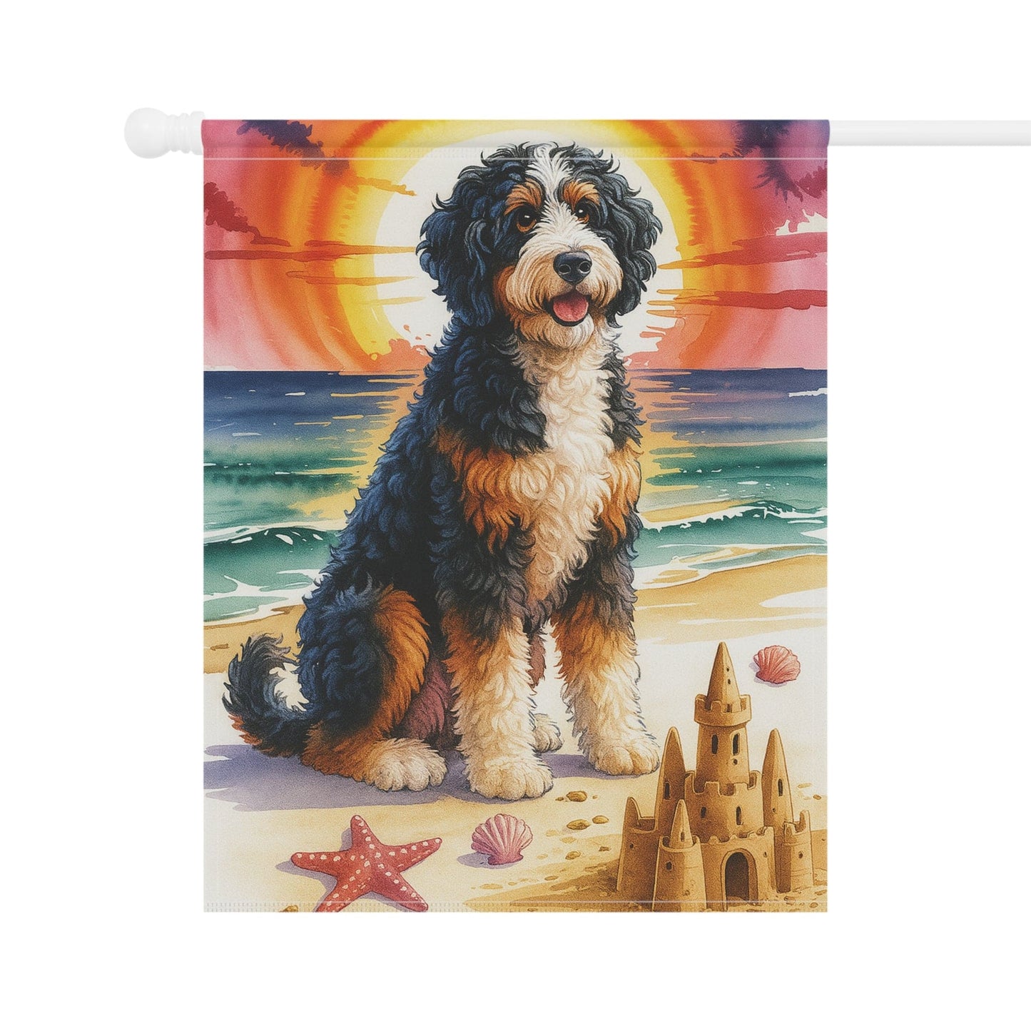 Printify Garden Flag Bernedoodle Beach Garden Flag