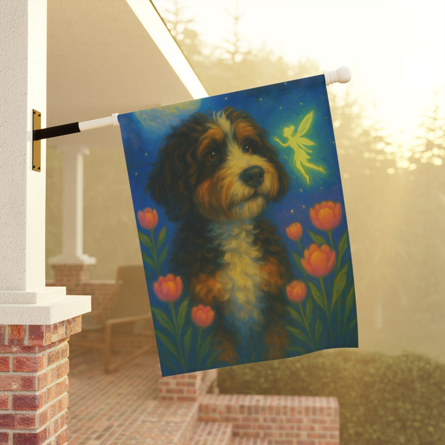 Printify Garden Flag Bernedoodle Fairy Garden Flag