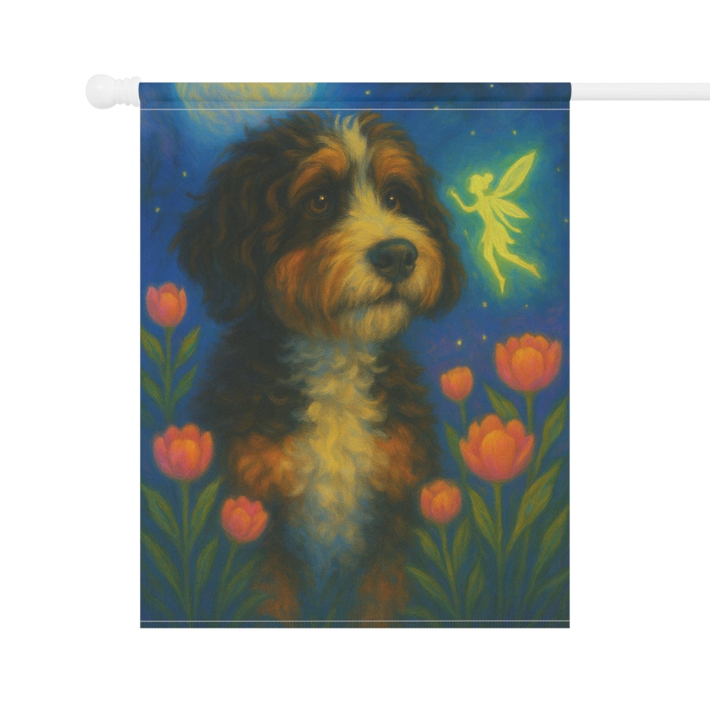 Printify Garden Flag Bernedoodle Fairy Garden Flag