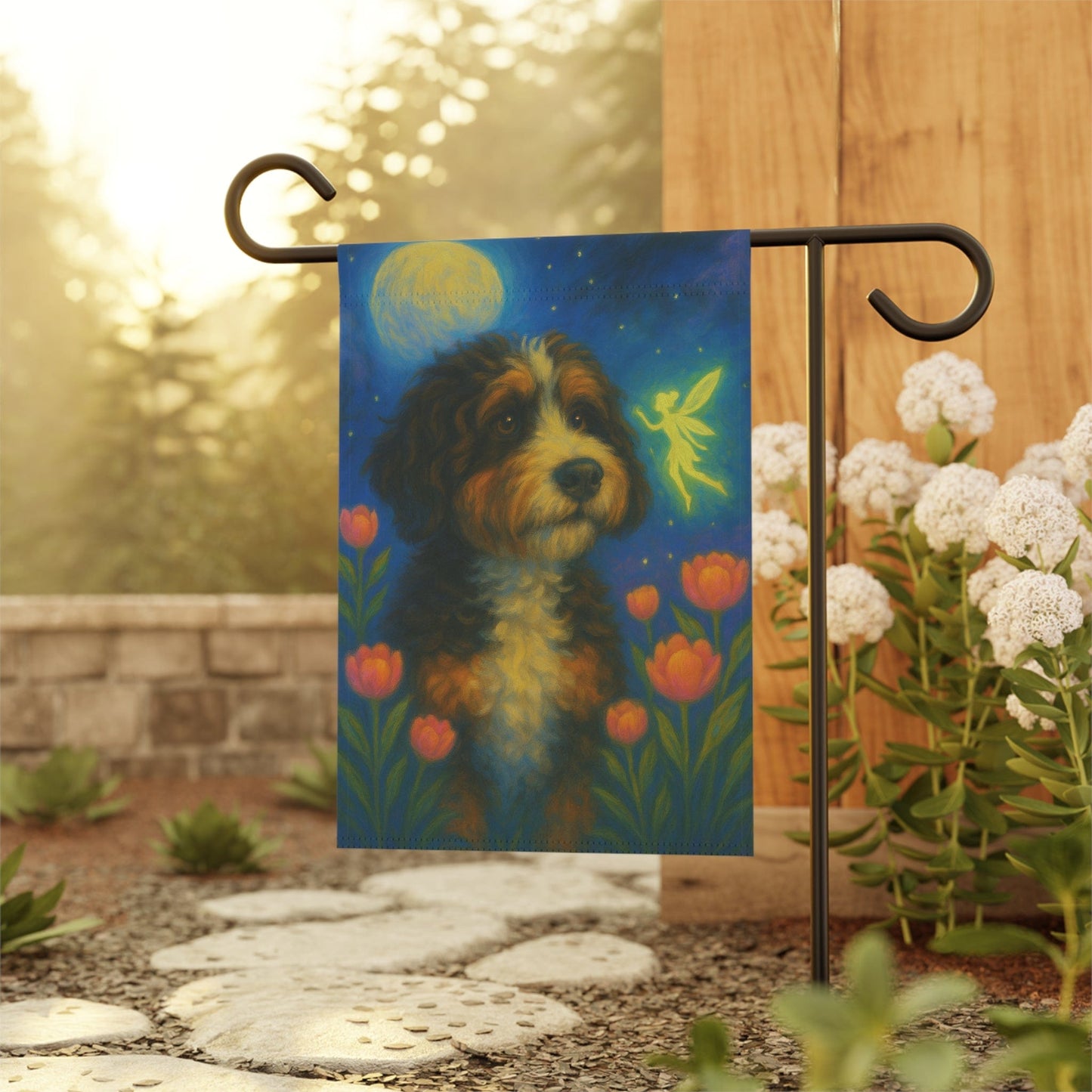 Printify Garden Flag Bernedoodle Fairy Garden Flag