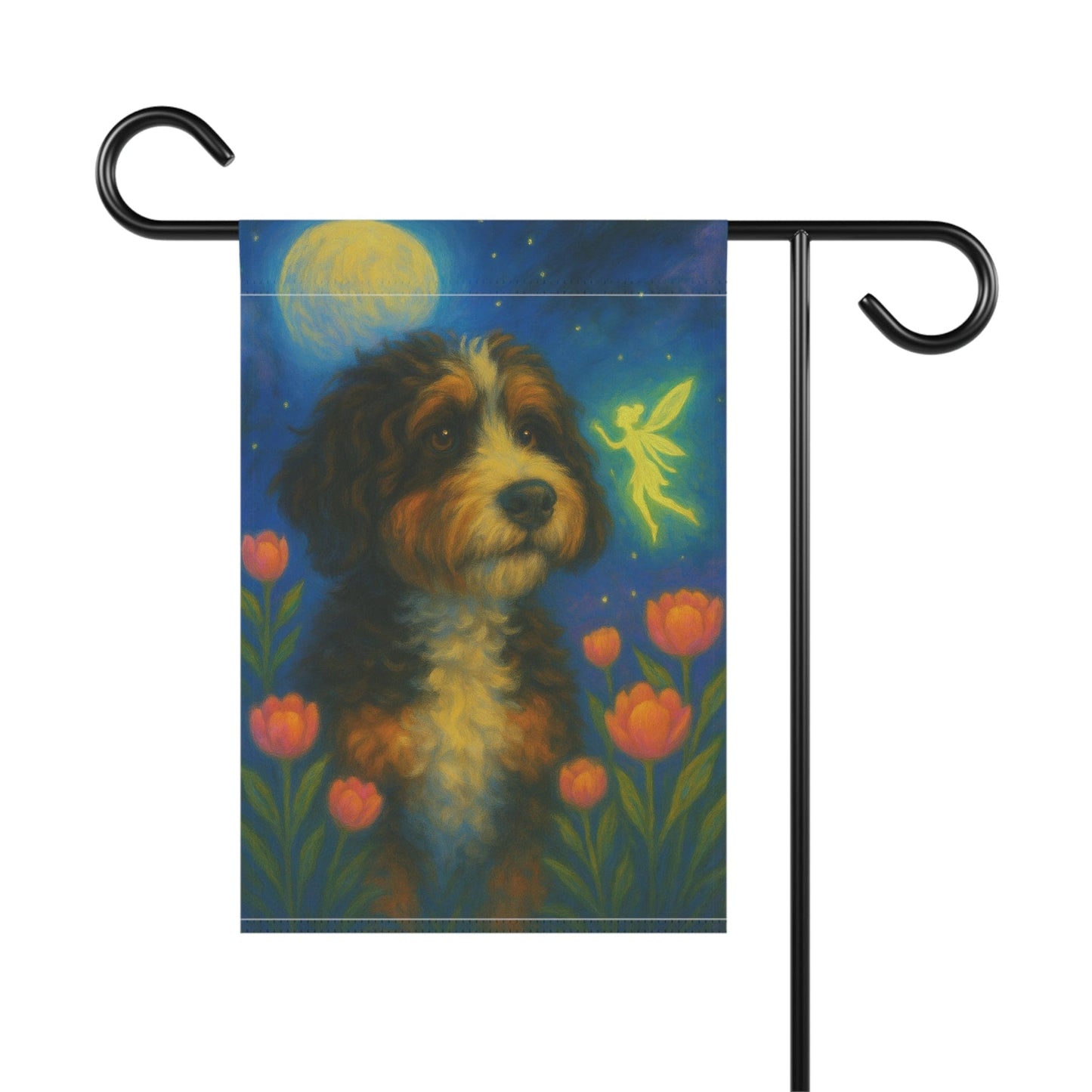 Printify Garden Flag Bernedoodle Fairy Garden Flag