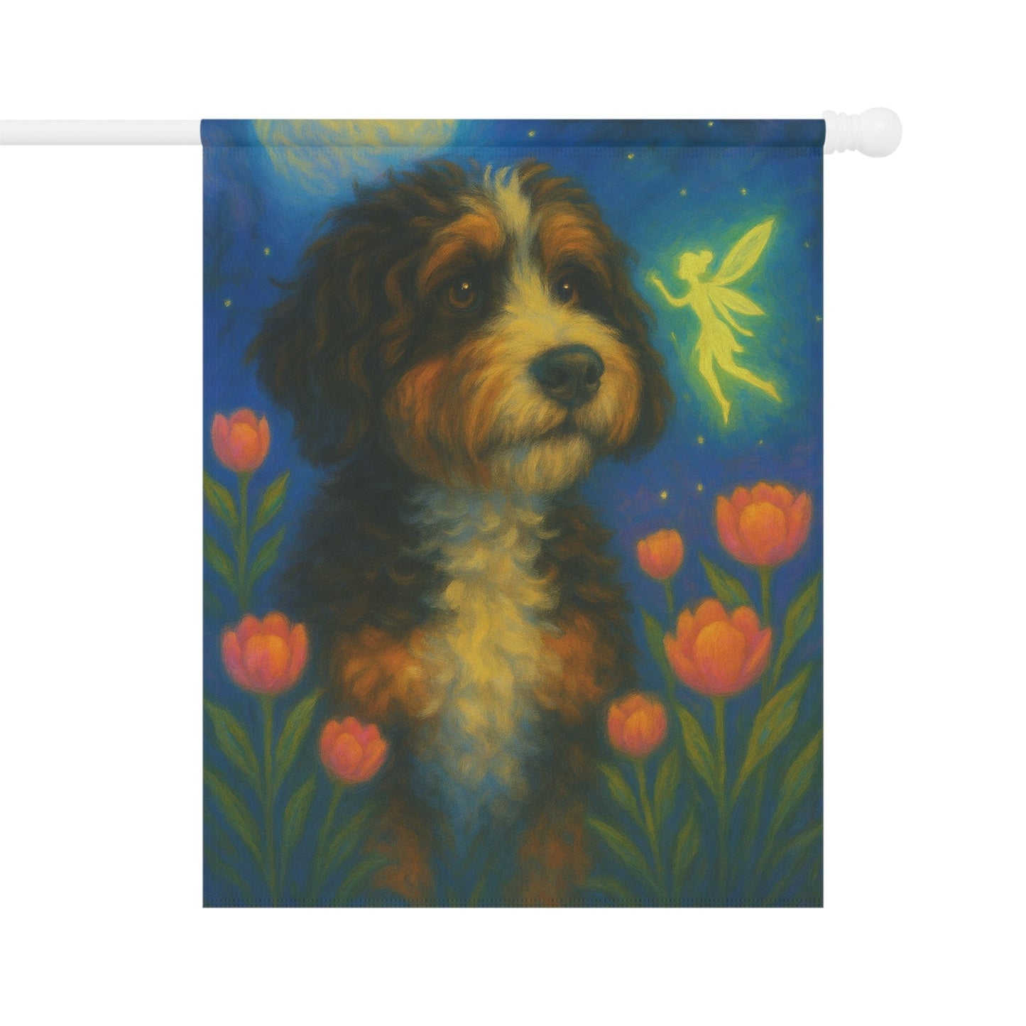 Printify Garden Flag Bernedoodle Fairy Garden Flag