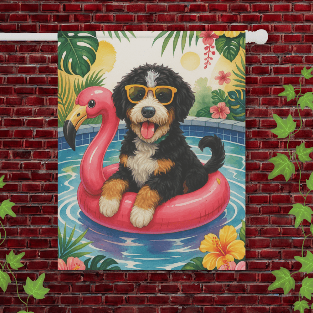 Printify Garden Flag 24.5'' × 32'' Bernedoodle Floatie Garden Flag