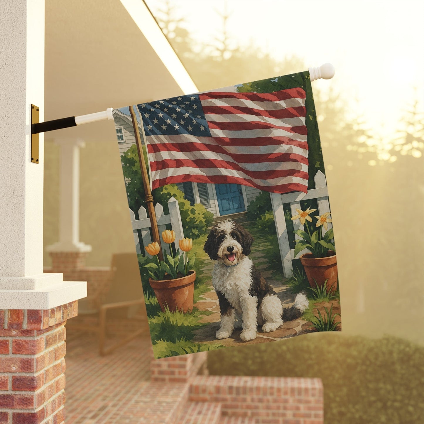 Printify Garden Flag Bernedoodle Independence Day Garden Flag, 4th of July, US Flag Yard Decor