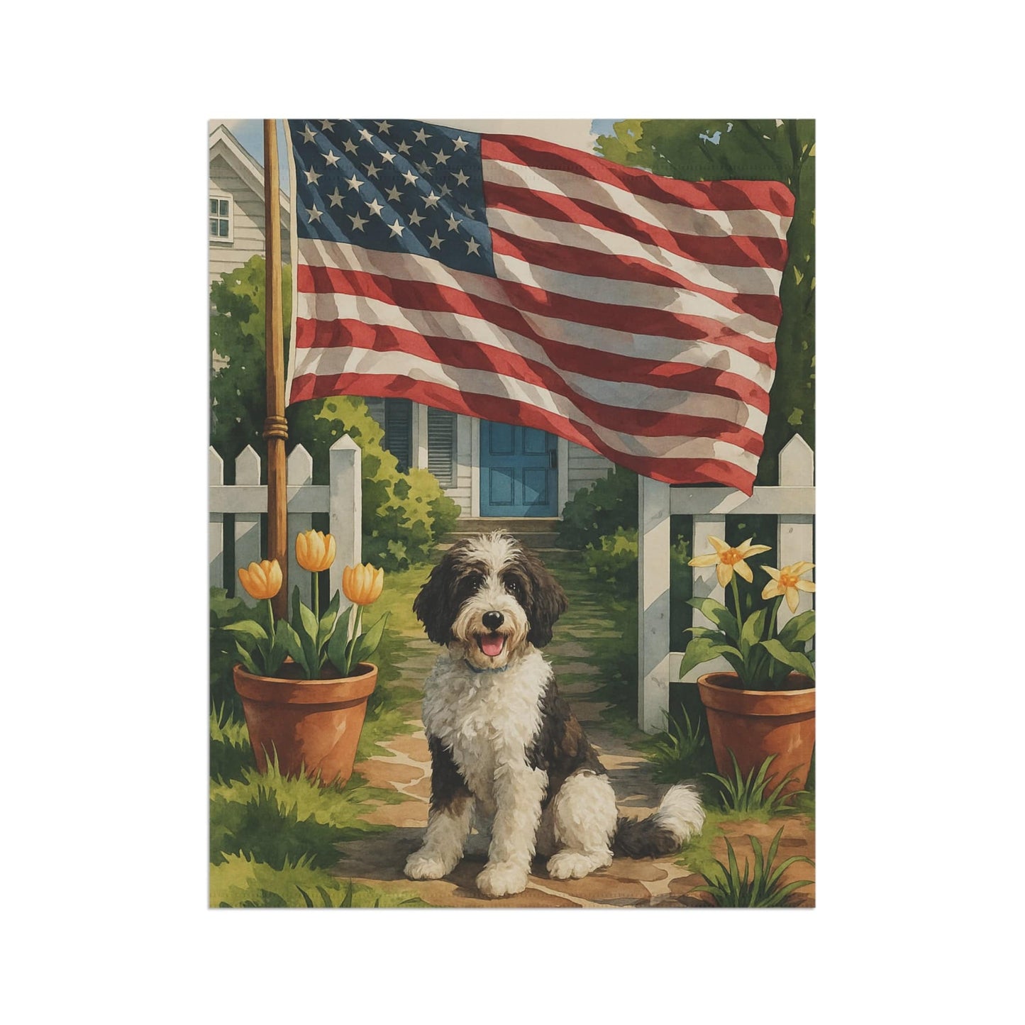 Printify Garden Flag Bernedoodle Independence Day Garden Flag, 4th of July, US Flag Yard Decor