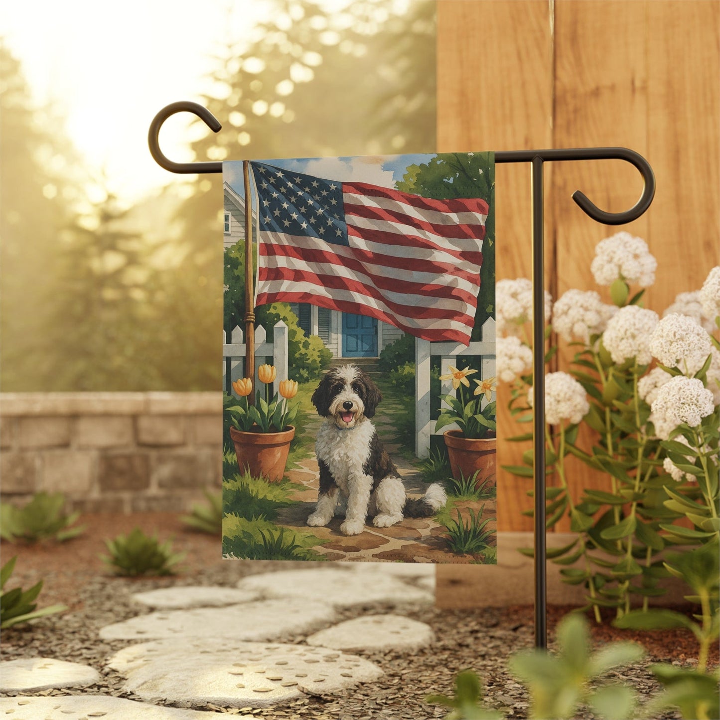 Printify Garden Flag Bernedoodle Independence Day Garden Flag, 4th of July, US Flag Yard Decor