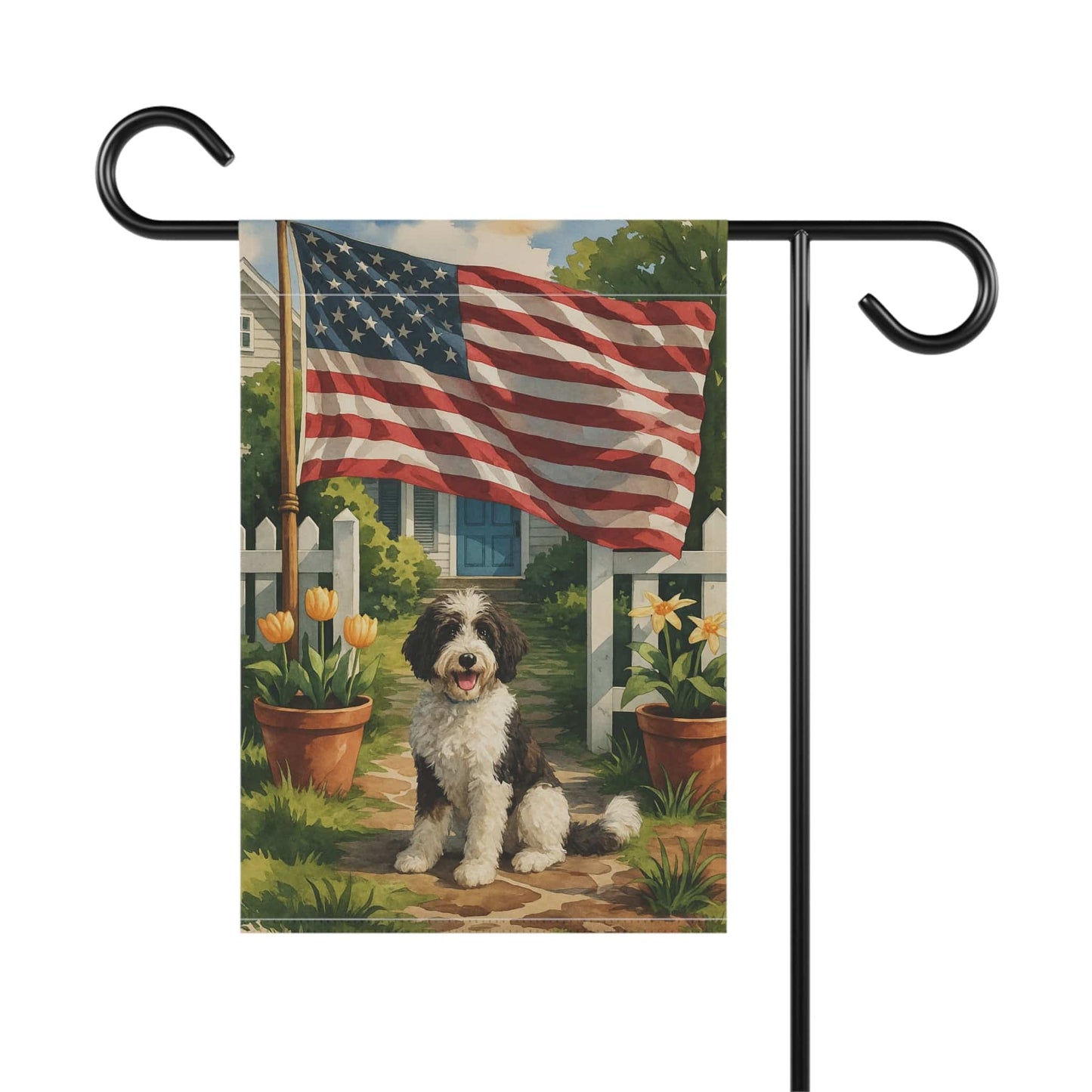Printify Garden Flag Bernedoodle Independence Day Garden Flag, 4th of July, US Flag Yard Decor
