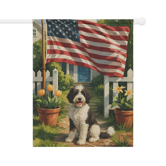 Bernedoodle Independence Day Garden Flag, 4th of July, US Flag Yard Decor 24.5'' × 32''