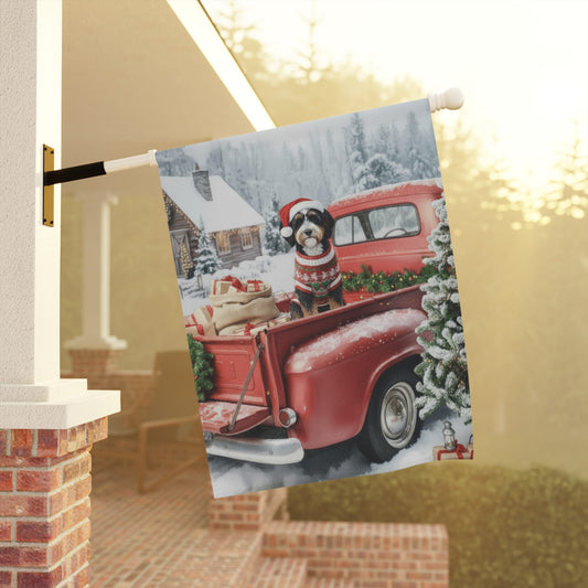 Bernedoodle Truck Christmas Garden Flag