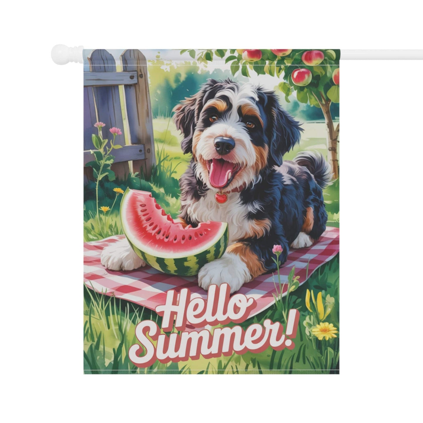 Printify Garden Flag Bernedoodle Watermelon Garden Flag