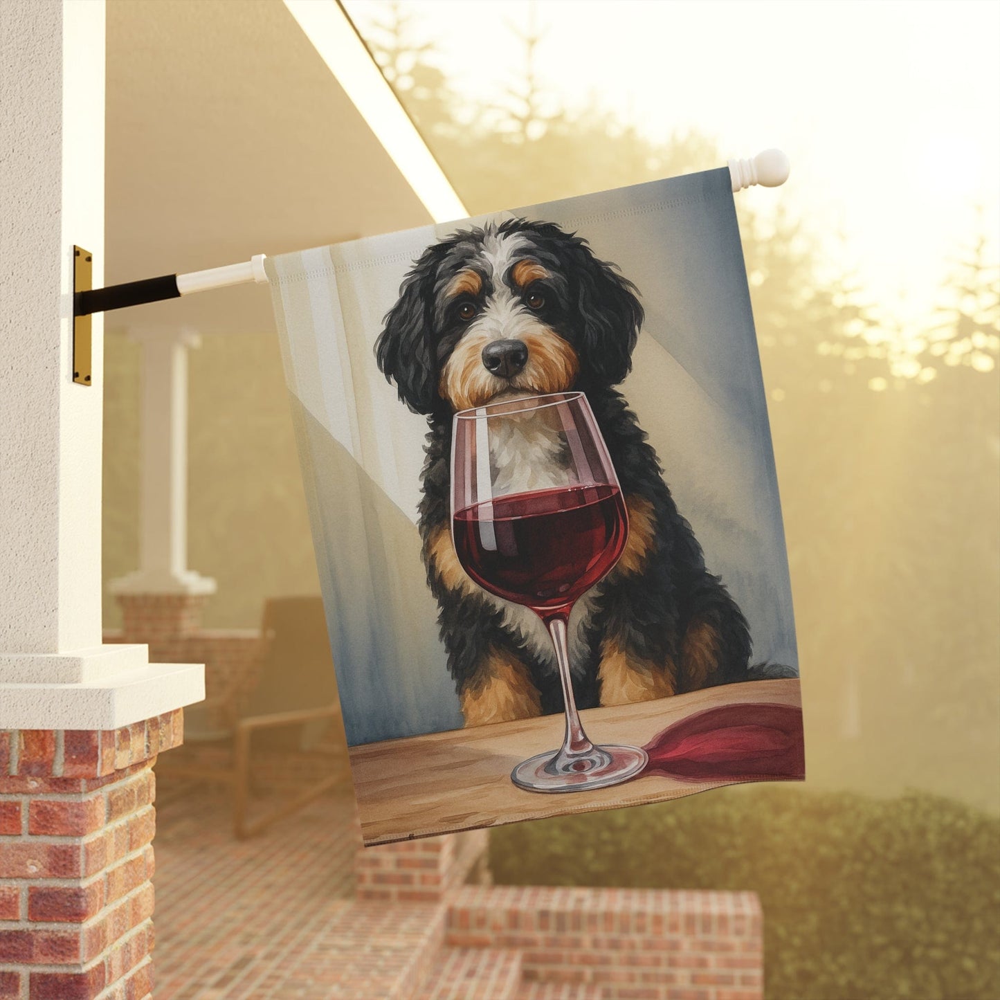 Printify Garden Flag Bernedoodle Wine Garden Flag